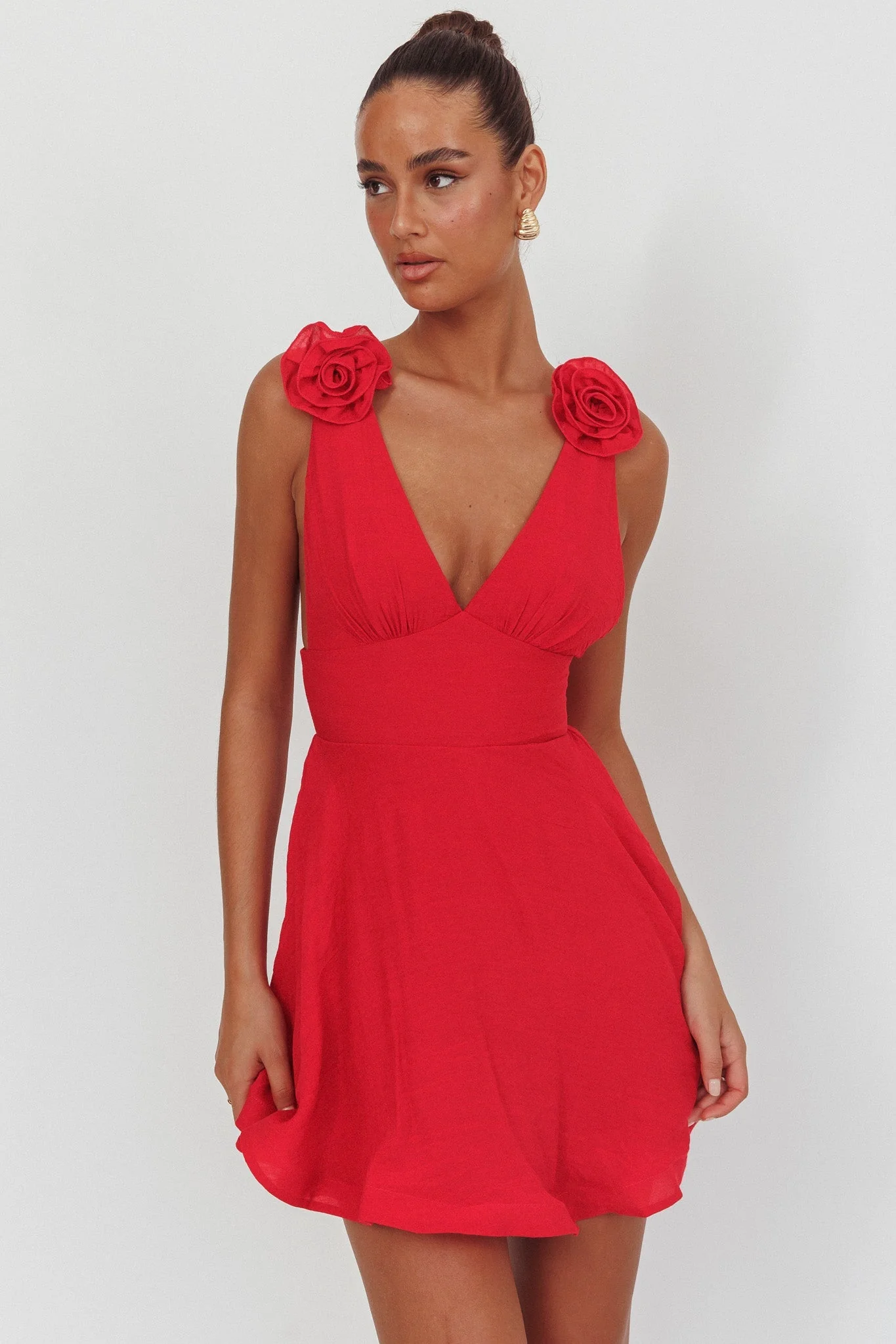 Kalinda Detachable Rose Mini Dress Red