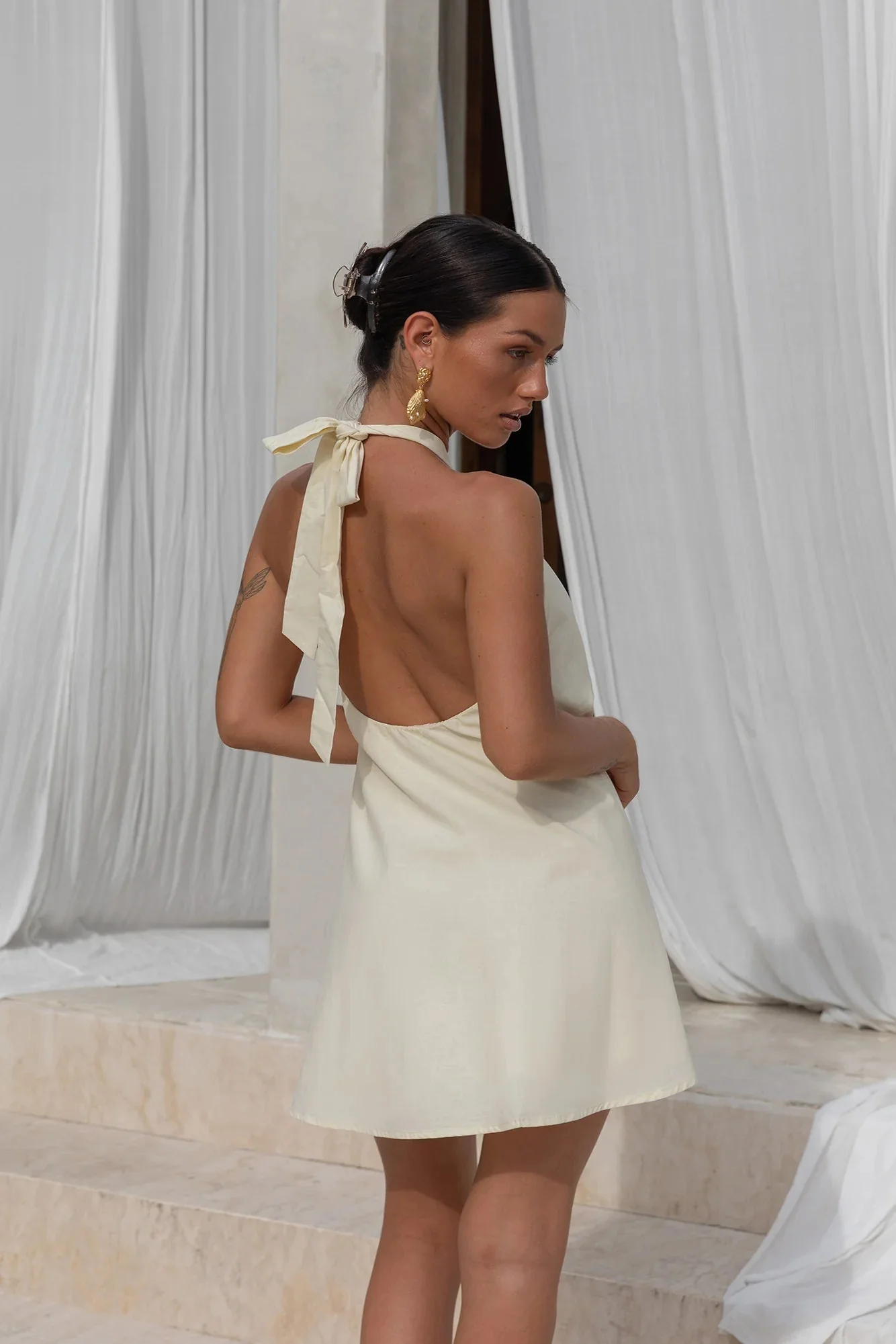 Coconut Sips Halter Mini Dress Yellow