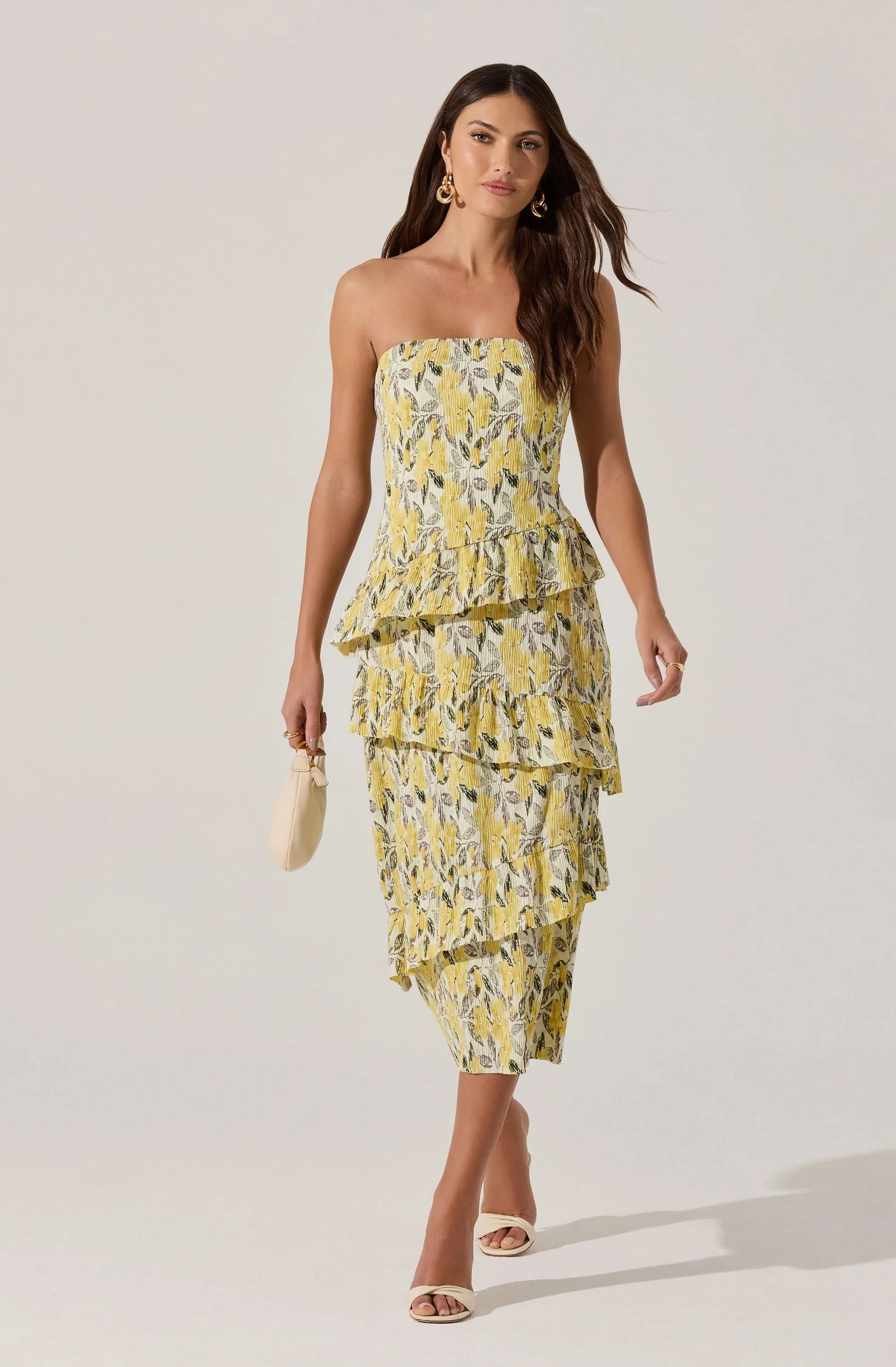 Asymmetrical Tiered Ruffle Midi Dress