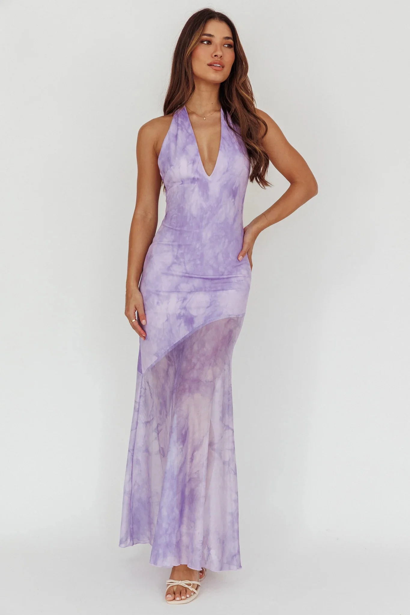Locket Halterneck Maxi Dress Marbled Lilac