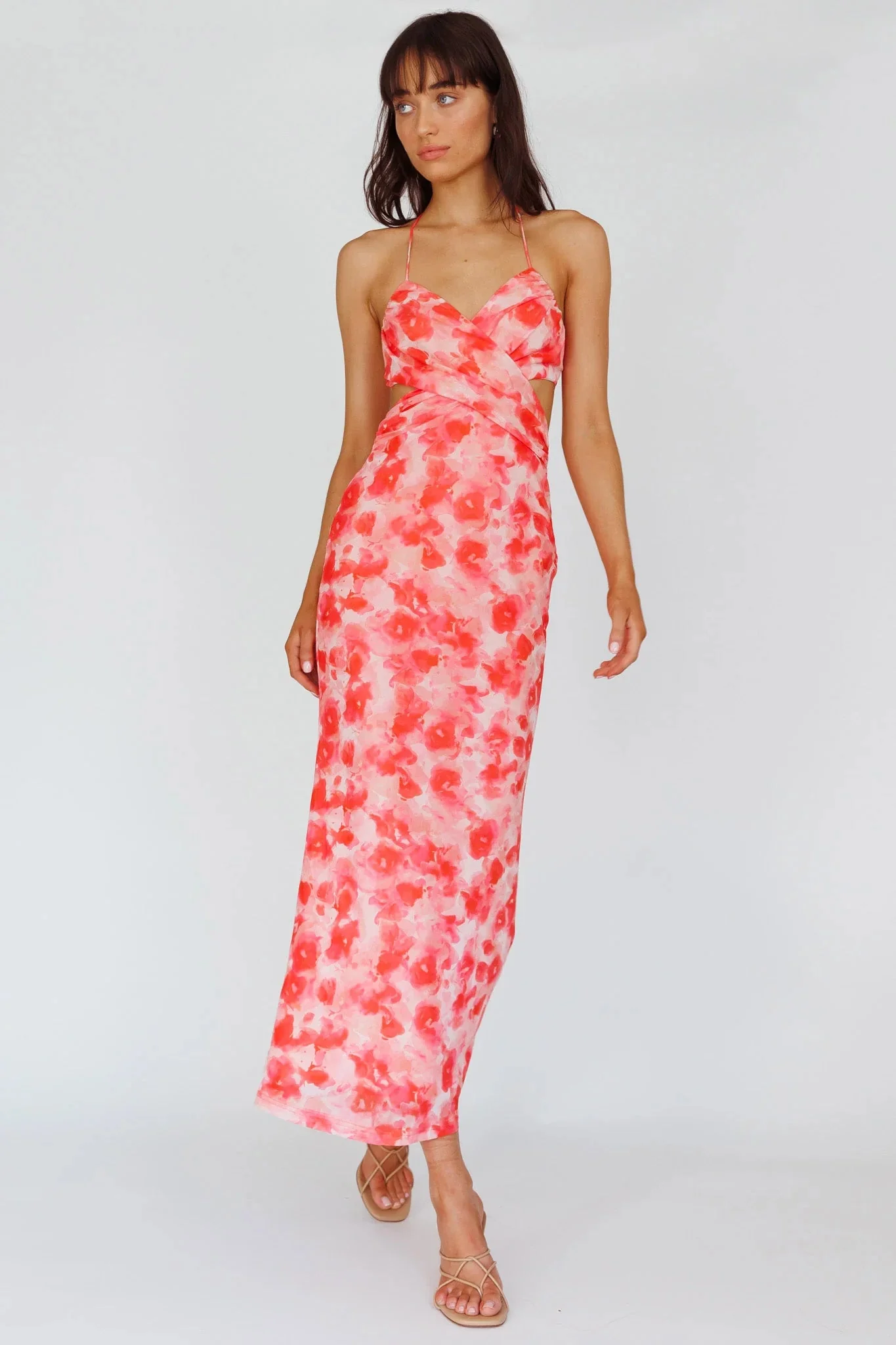 Alivia Tied Back Maxi Dress Floral Red