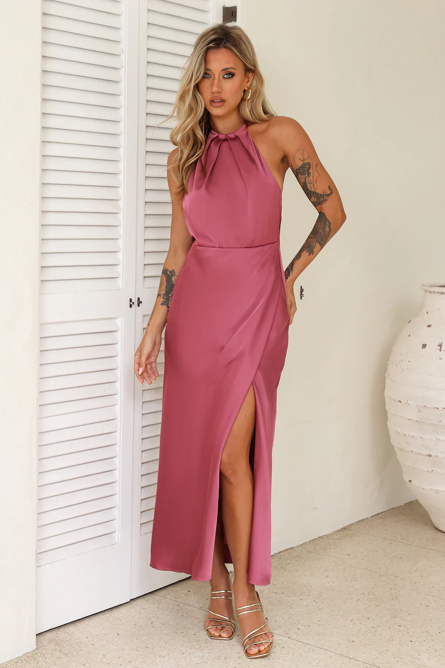High Status Satin Maxi Dress Rose