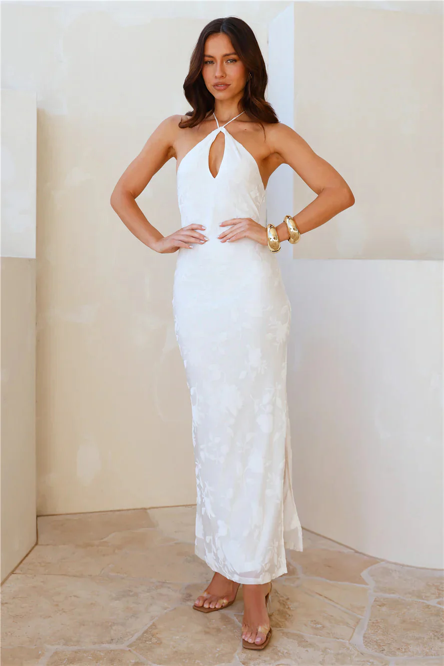 Admired From All Angles Halter Maxi Dress White