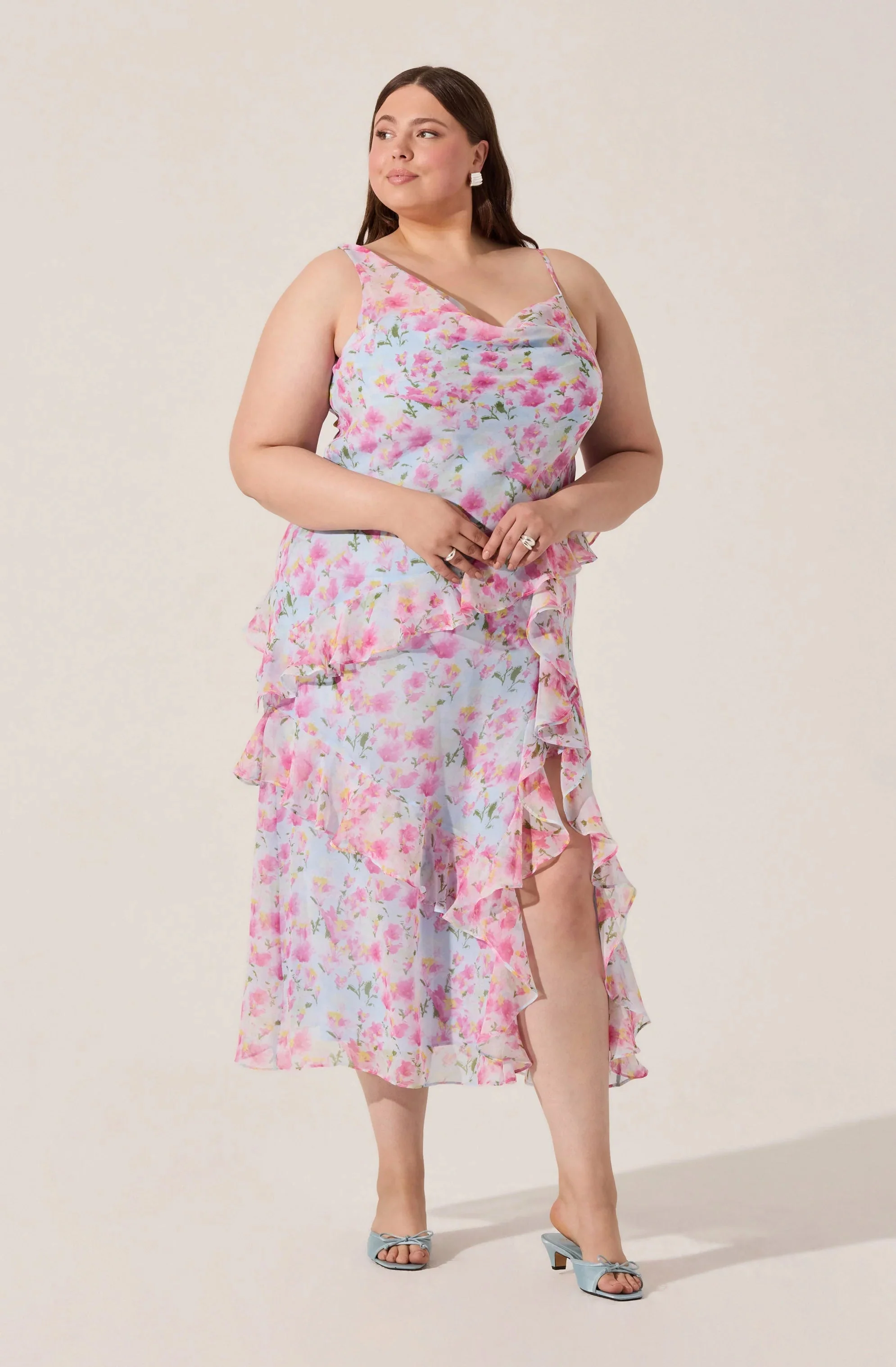 Levina Asymmetric Floral Ruffle Dress