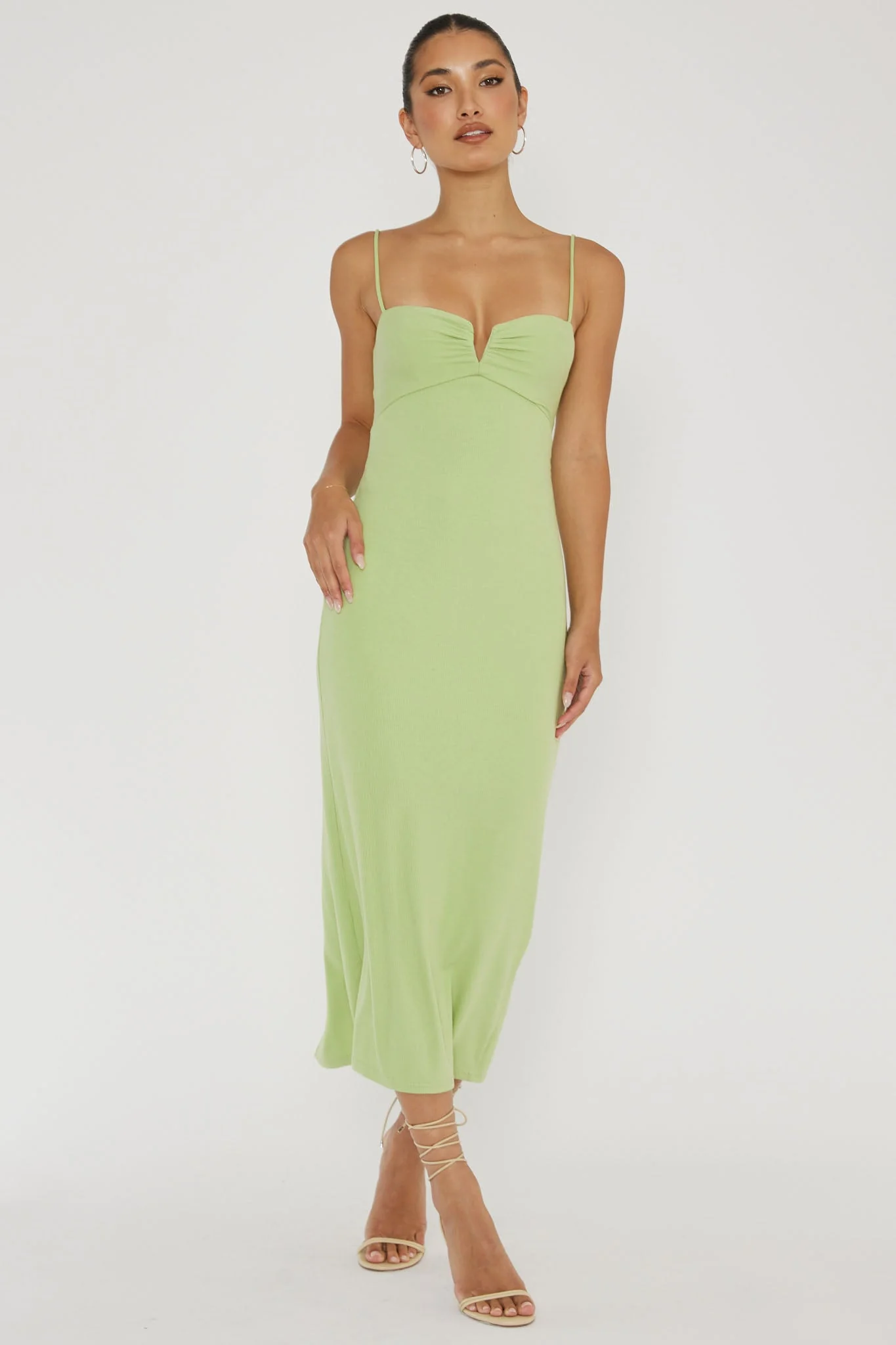 Namrata Twist Back Ribbed Midi Dress Matcha