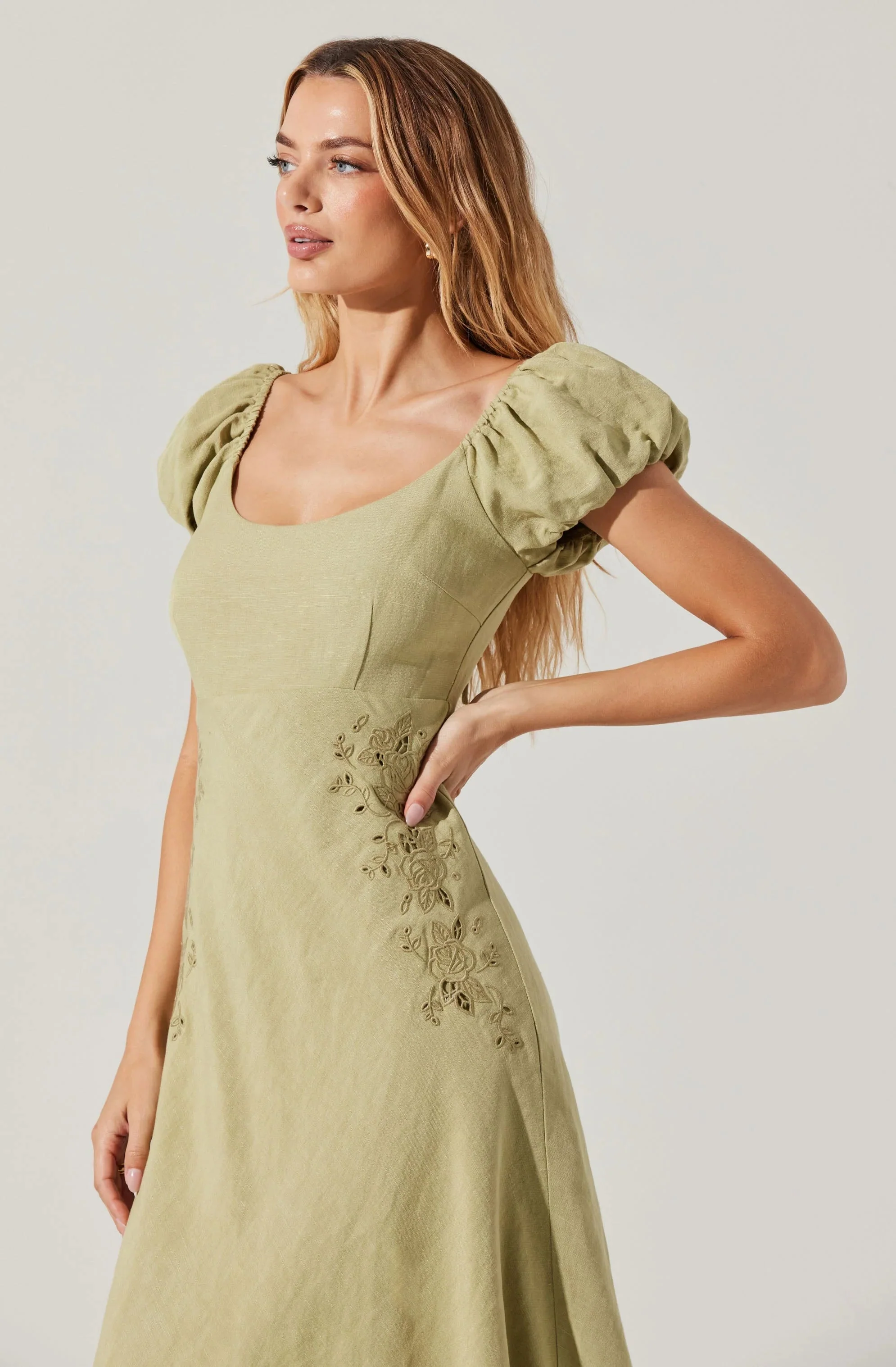 Leocadia Embroidered Puff Sleeve Dress