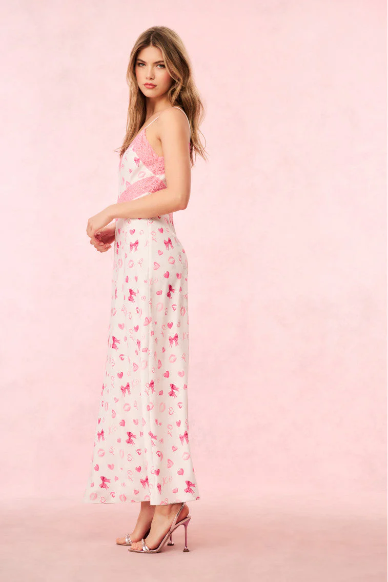 Serita Bow & Kiss Print Maxi Dress