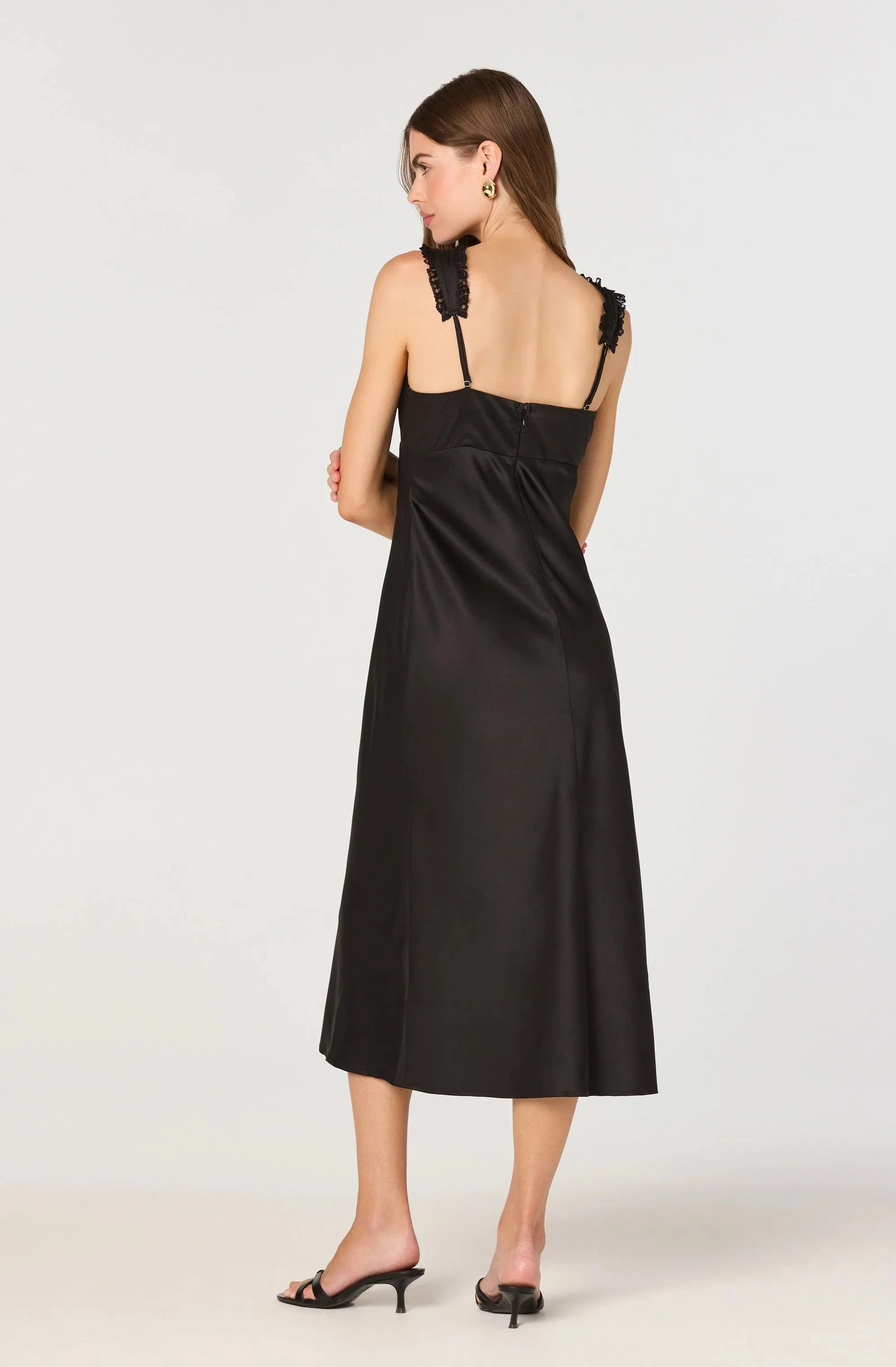 Lace Trim Satin Slip Dress