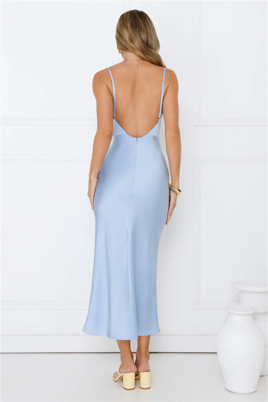 Invitation Only Satin Midi Dress Blue