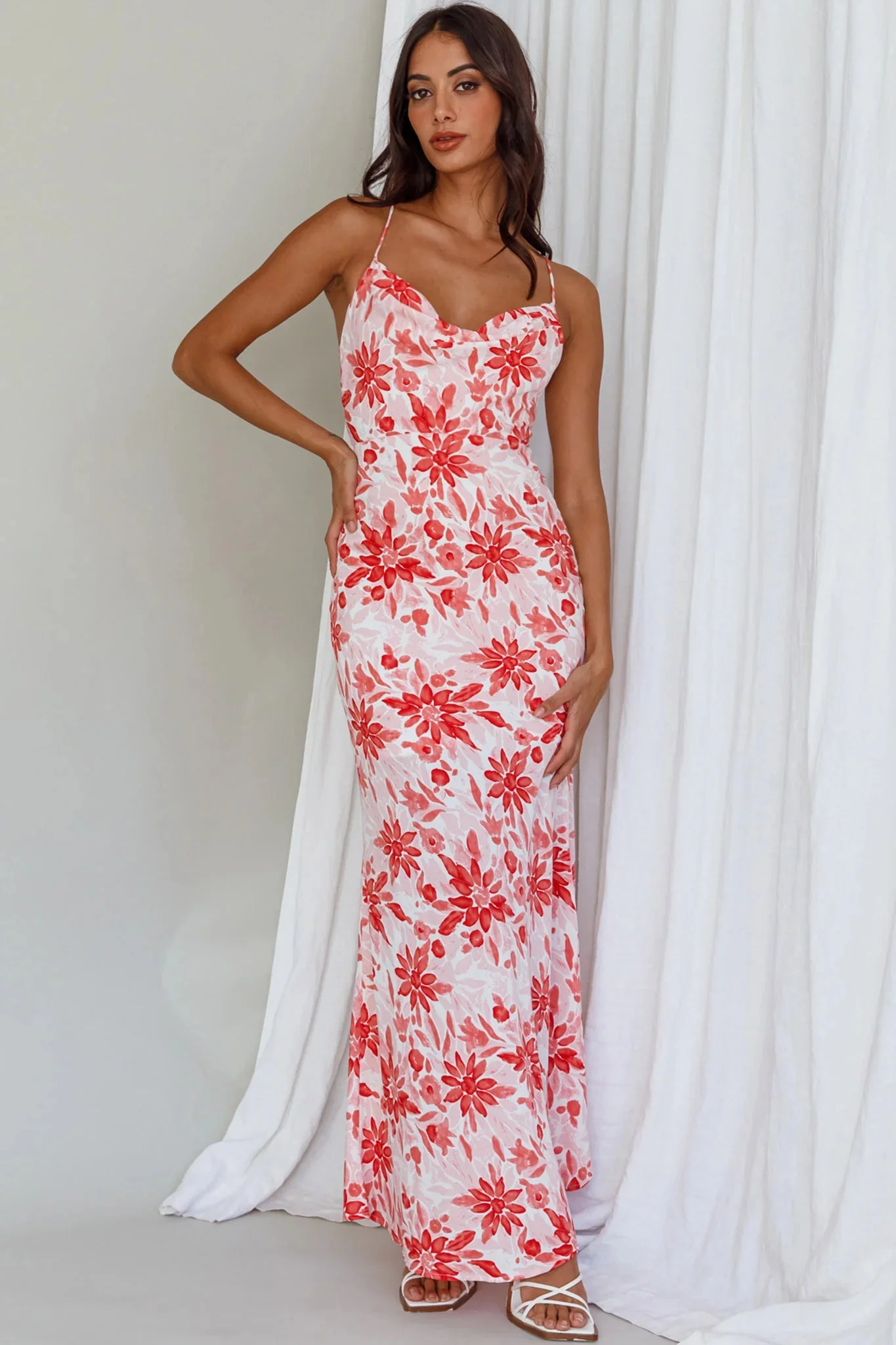 Janaina Tie-Up Back Maxi Dress Floral Red
