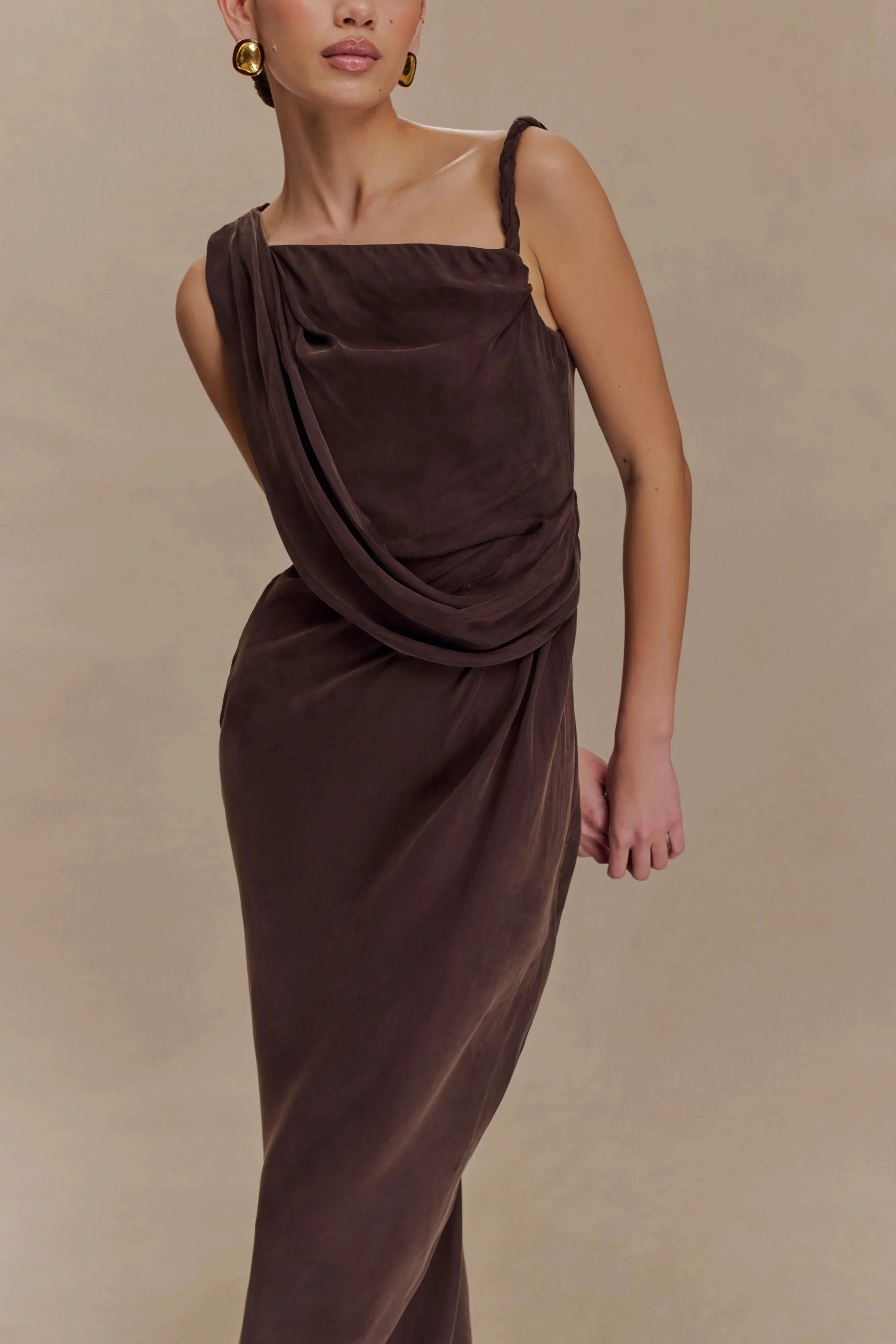 Lorieanne Draped Maxi Dress - Dark Chocolate