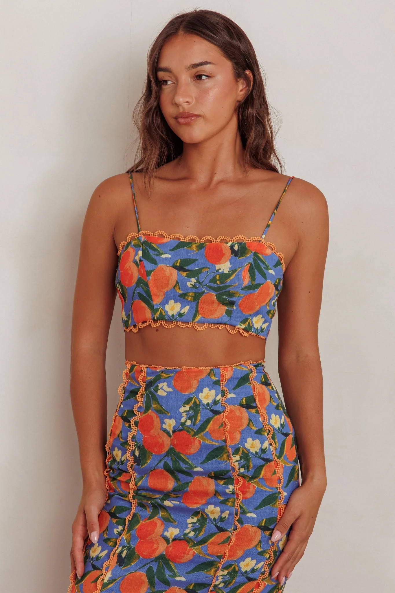 Chamberlain Scallop Trim Crop Top Citrus Orange