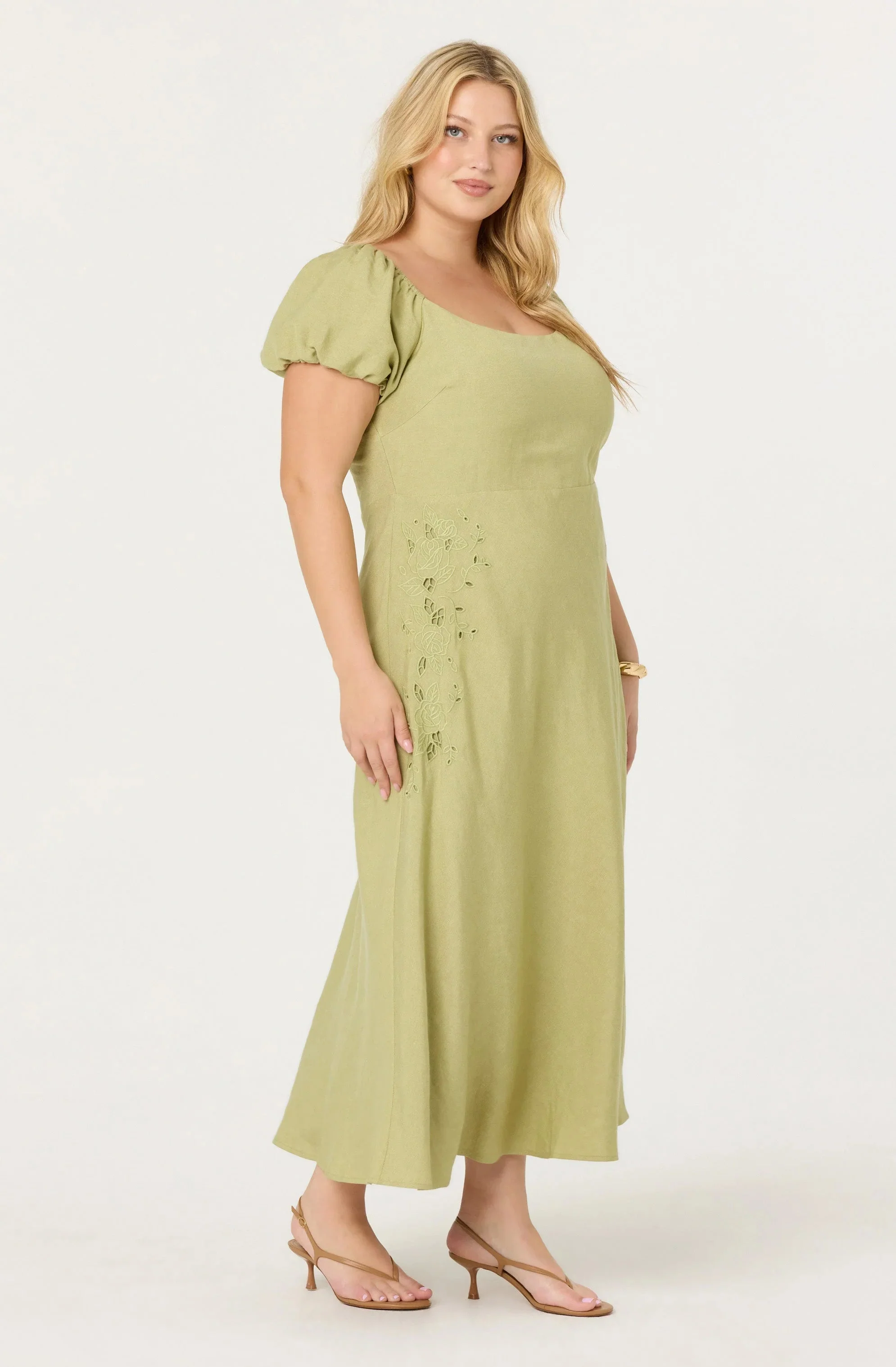 Leocadia Embroidered Puff Sleeve Dress