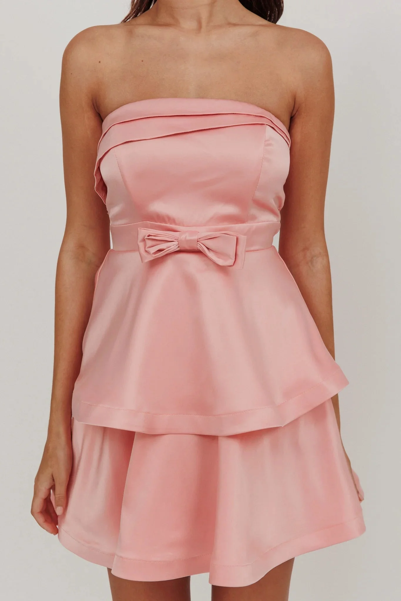 Alix Strapless Tiered Ruffle Mini Dress Rose Pink