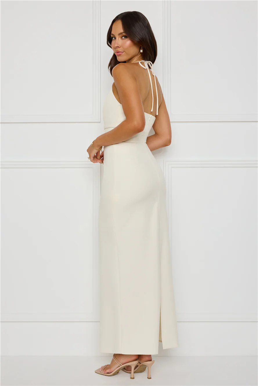 Haute Influence Halter Maxi Dress Cream