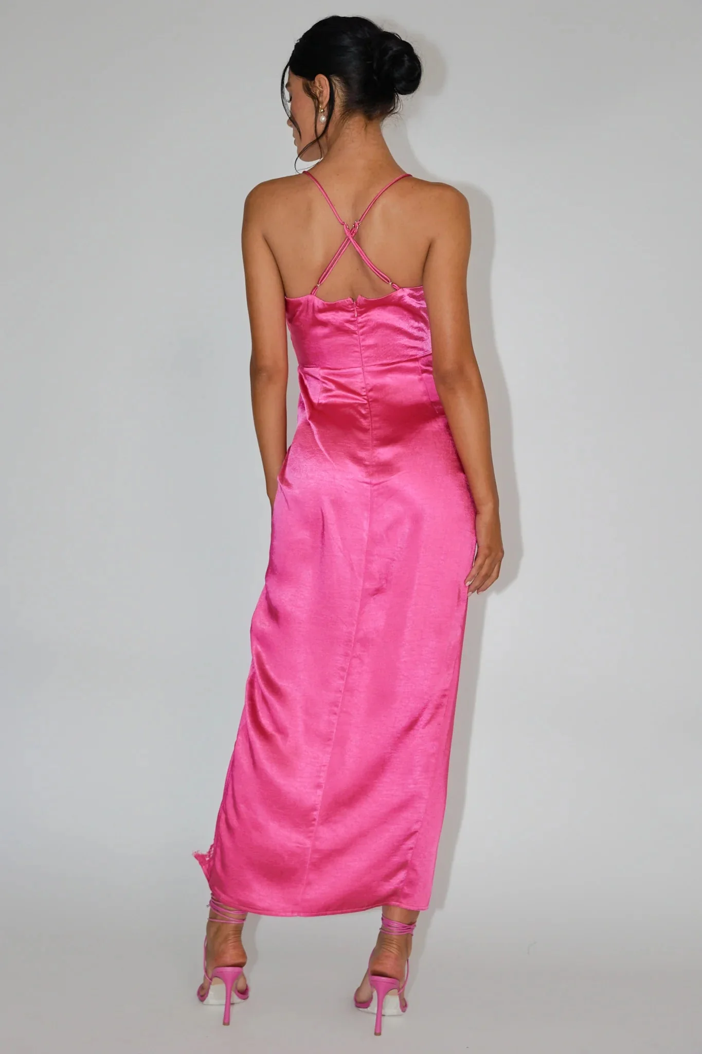 Winter Moon Lace Trim Midi Dress Hot Pink