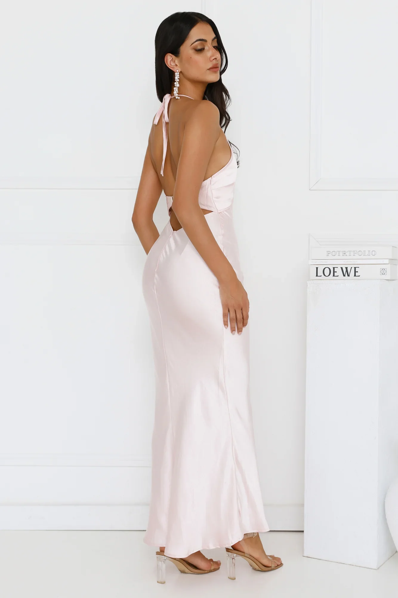 Ishara Halter Satin Maxi Dress Pink