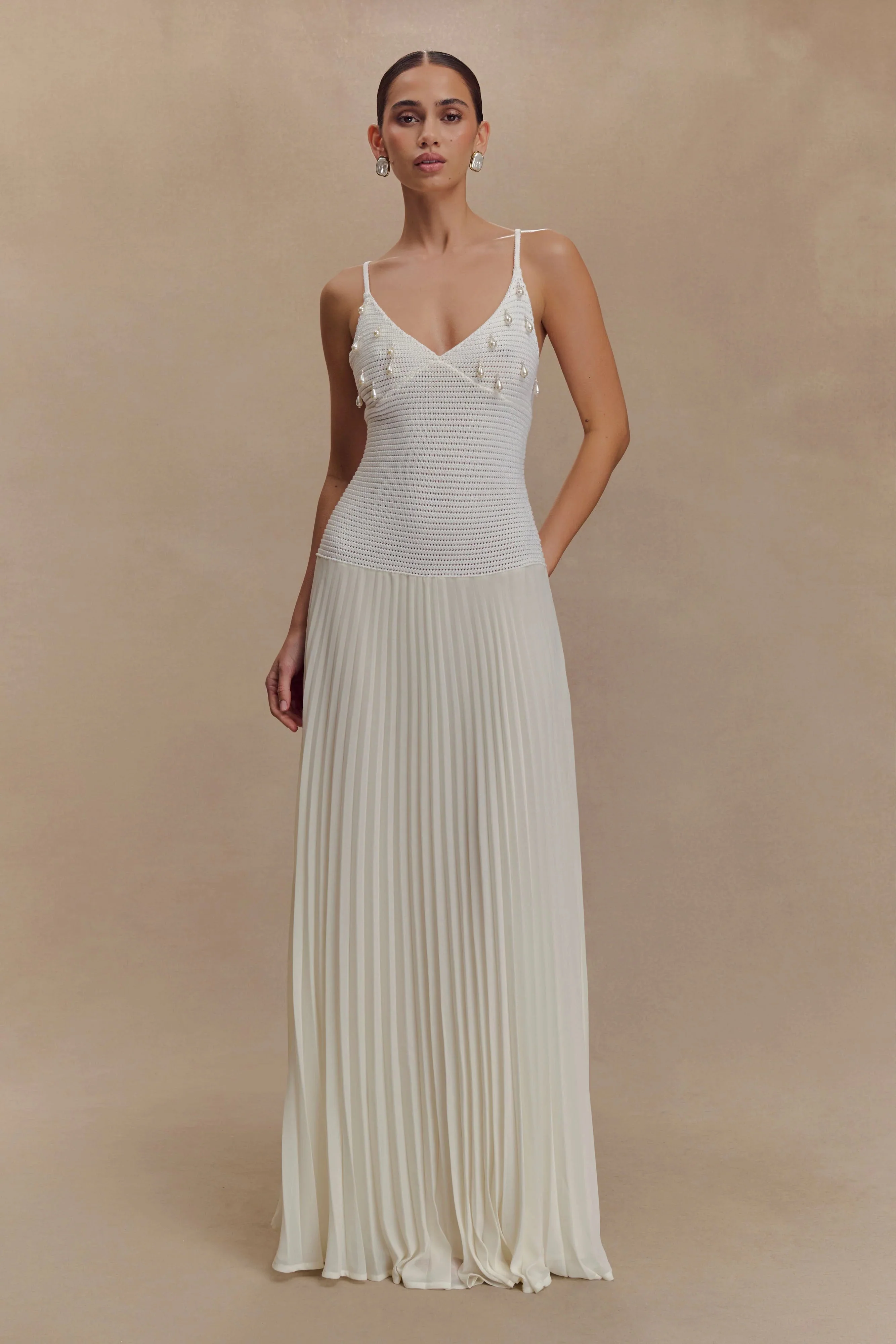 Catherine Crochet Pearl Maxi Dress - White