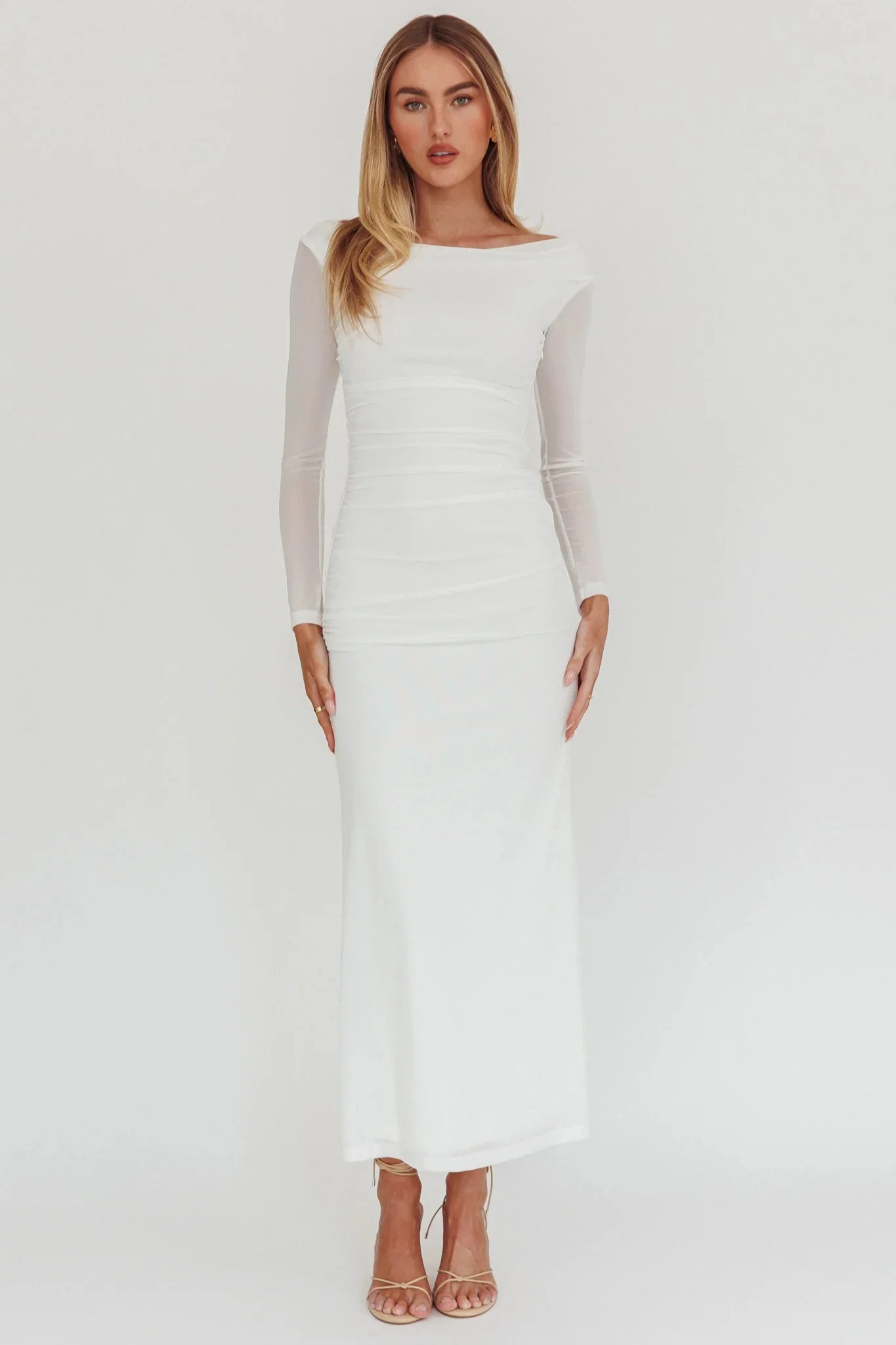 In Blooms Off Shoulder Maxi Dress Off White