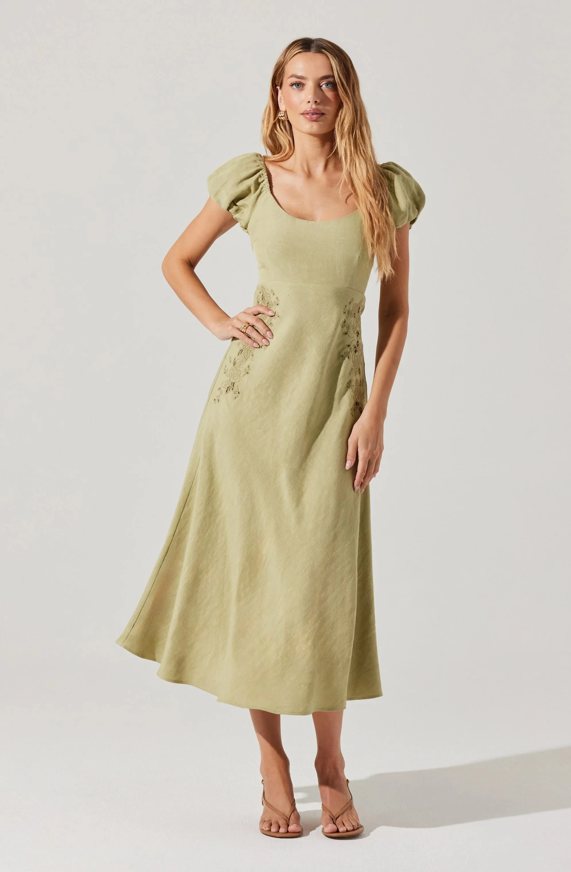 Leocadia Embroidered Puff Sleeve Dress