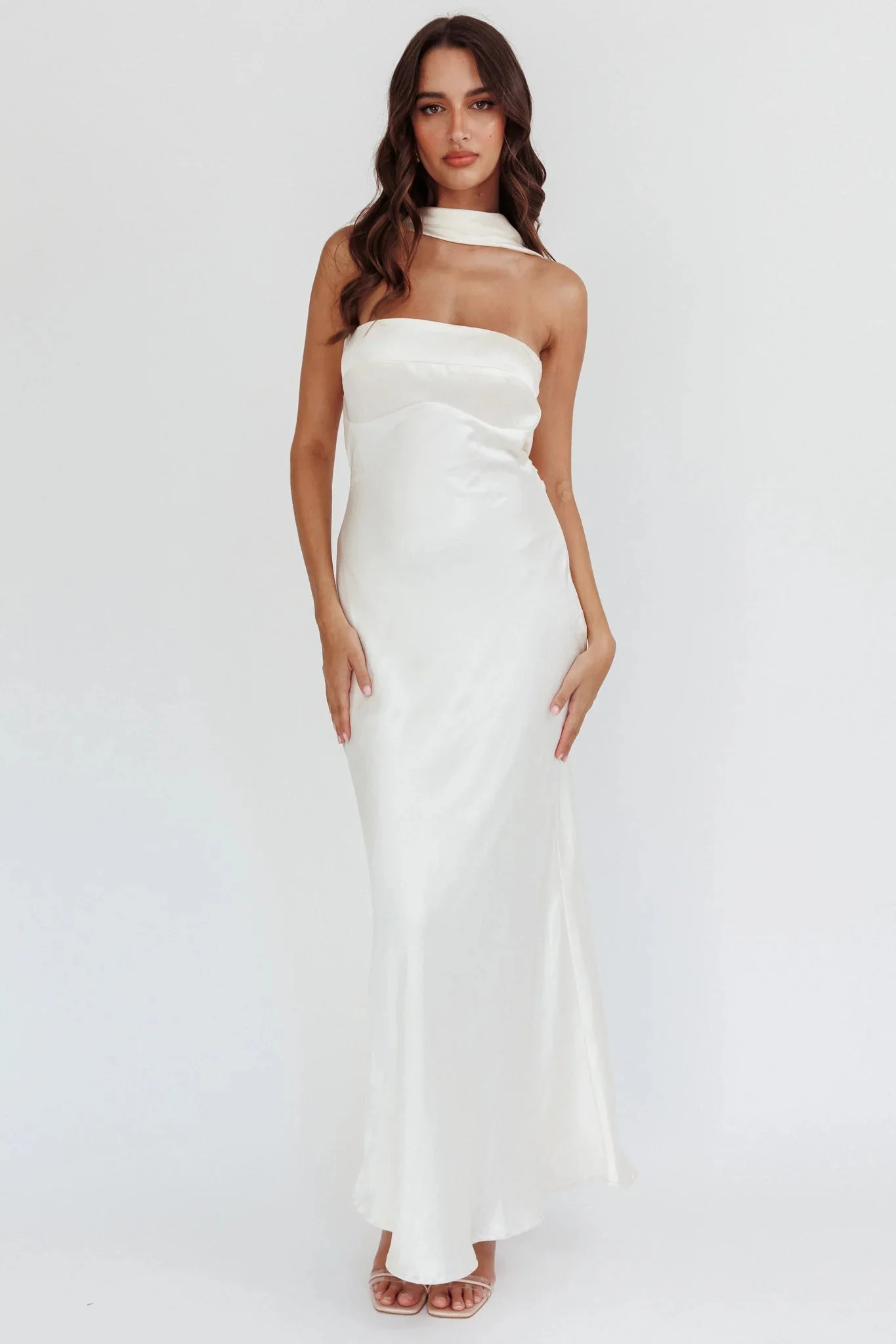 Damsel Reverse Halter Maxi Dress Oyster