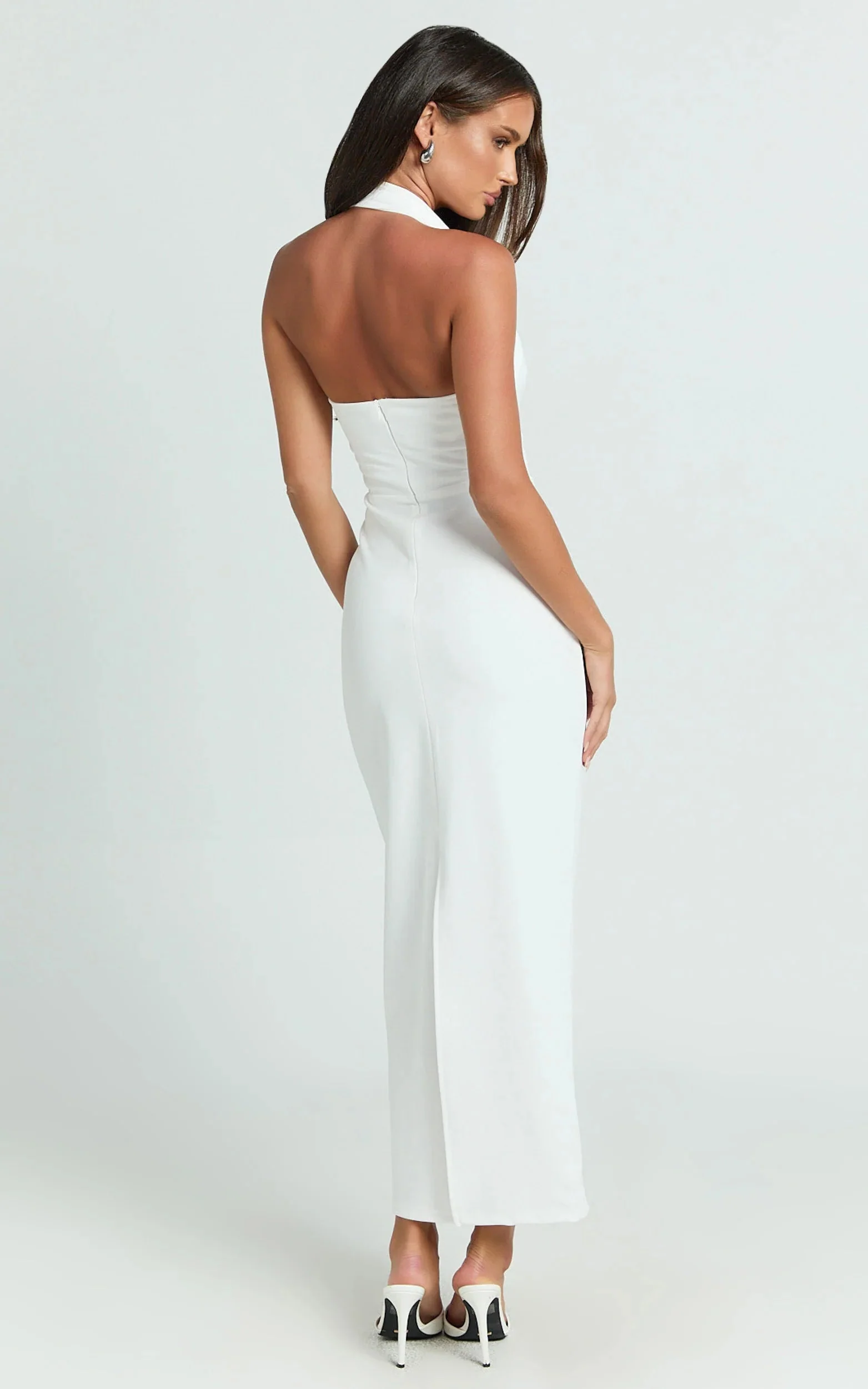 Salome Midi Dress Halter Neck Column Dress in White