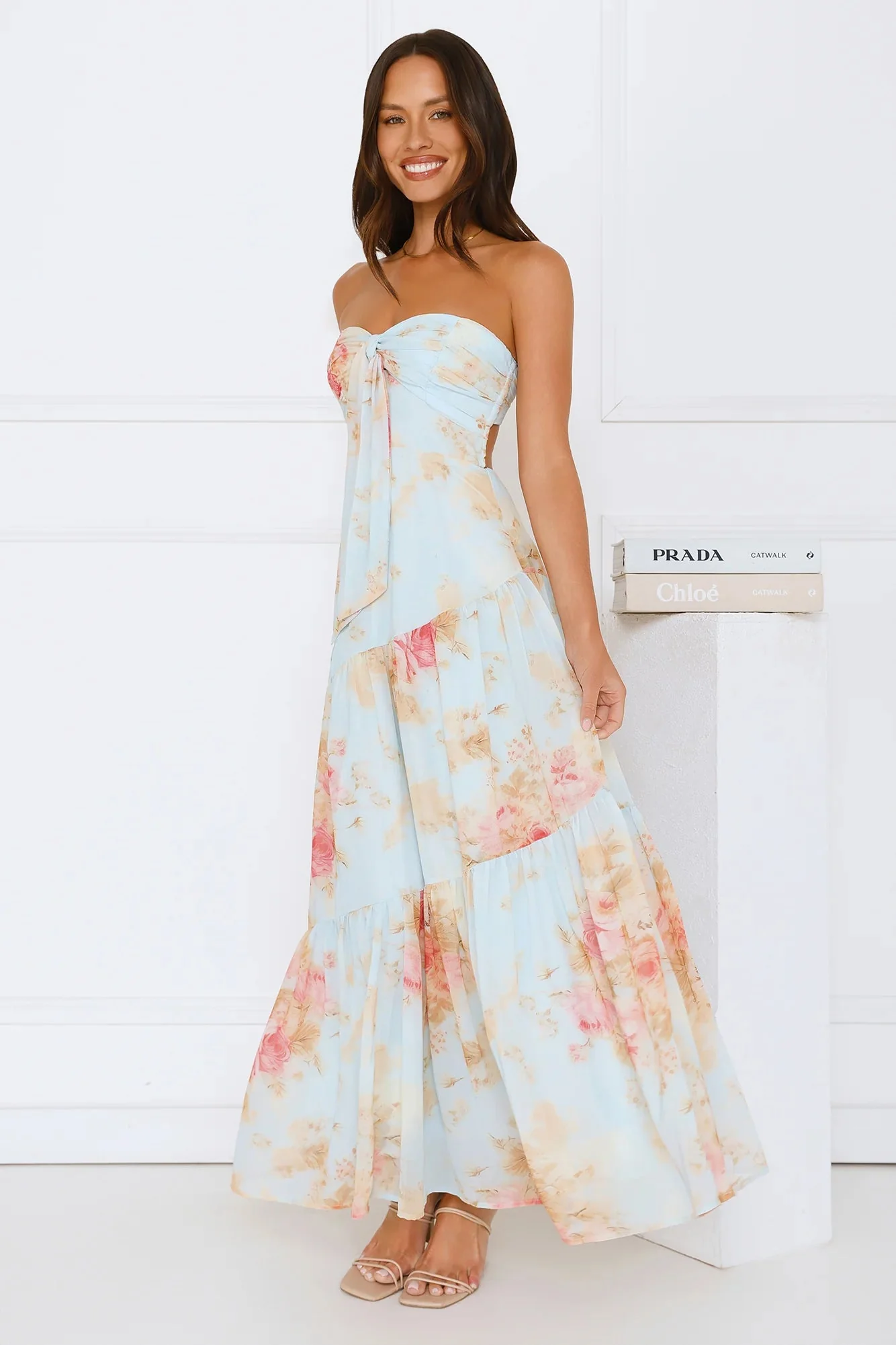She’s the Blueprint Strapless Maxi Dress Print