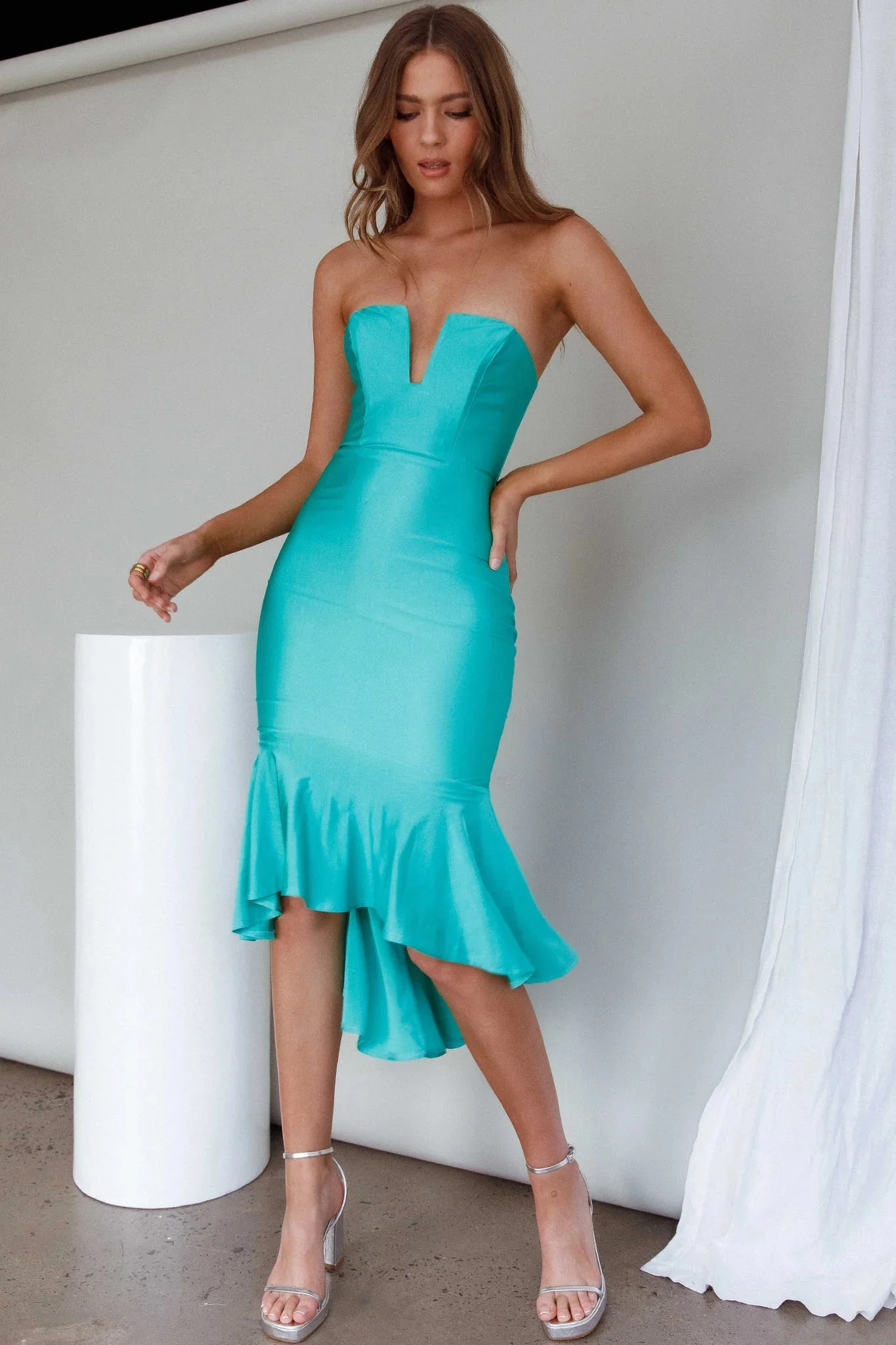 Ricci Flounce Hem Midi Dress Melon