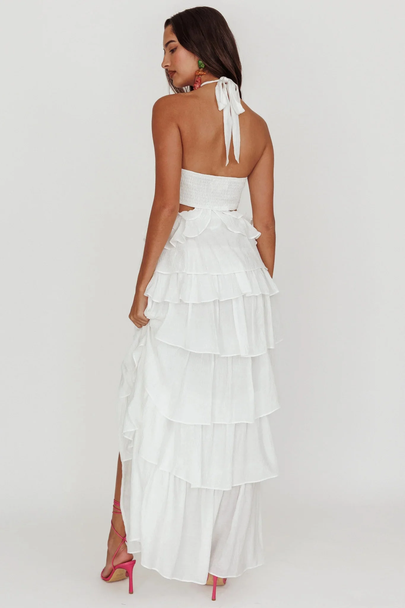 Morpheus Ruffle Halterneck Maxi Dress Off White