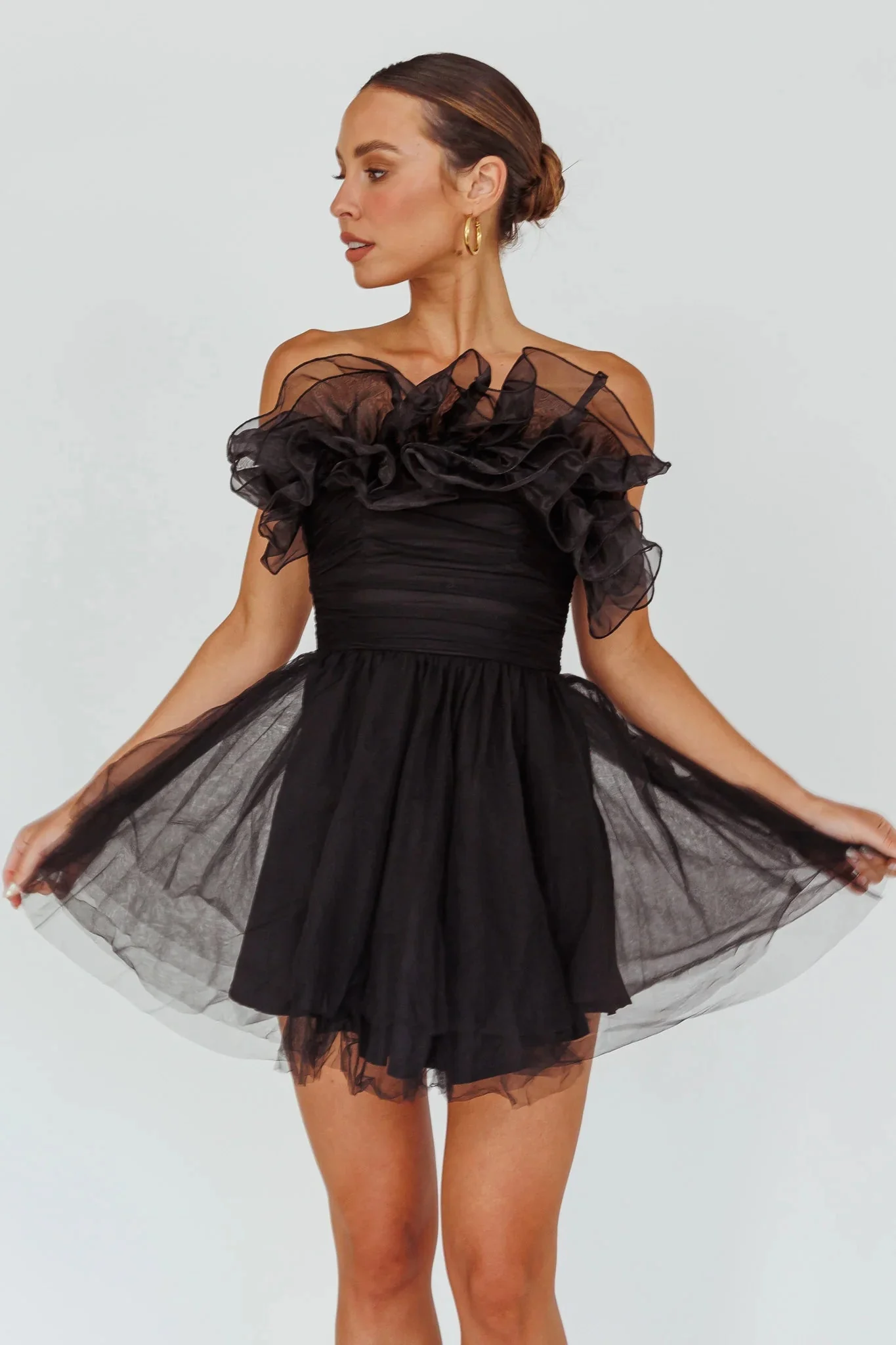 My Beloved Organza Frill Mini Dress Black