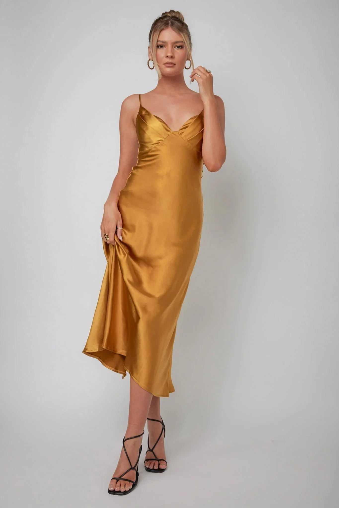 Infinity Pintuck Bust Midi Dress Mustard