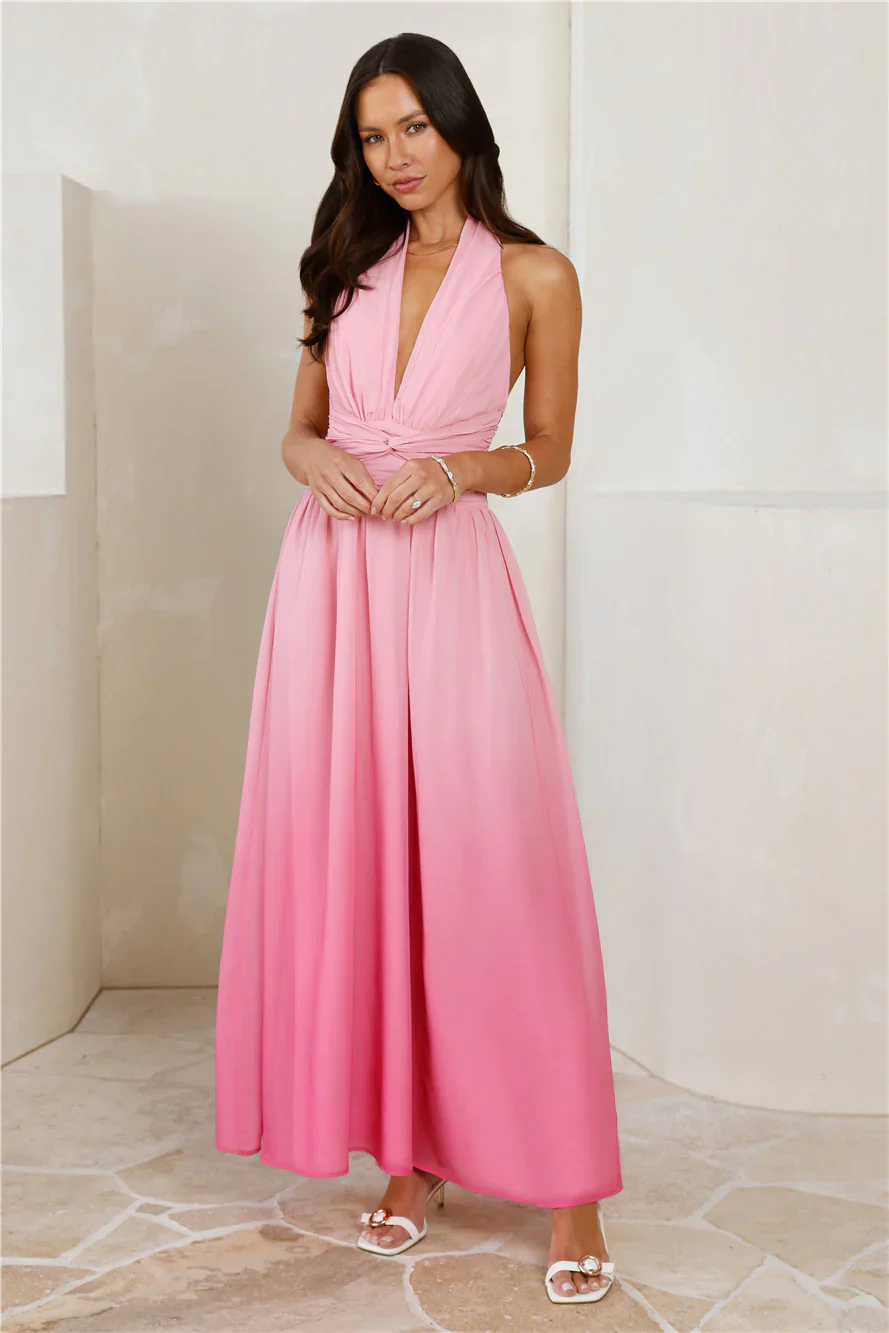 Kiss And Tell Halter Maxi Dress Pink