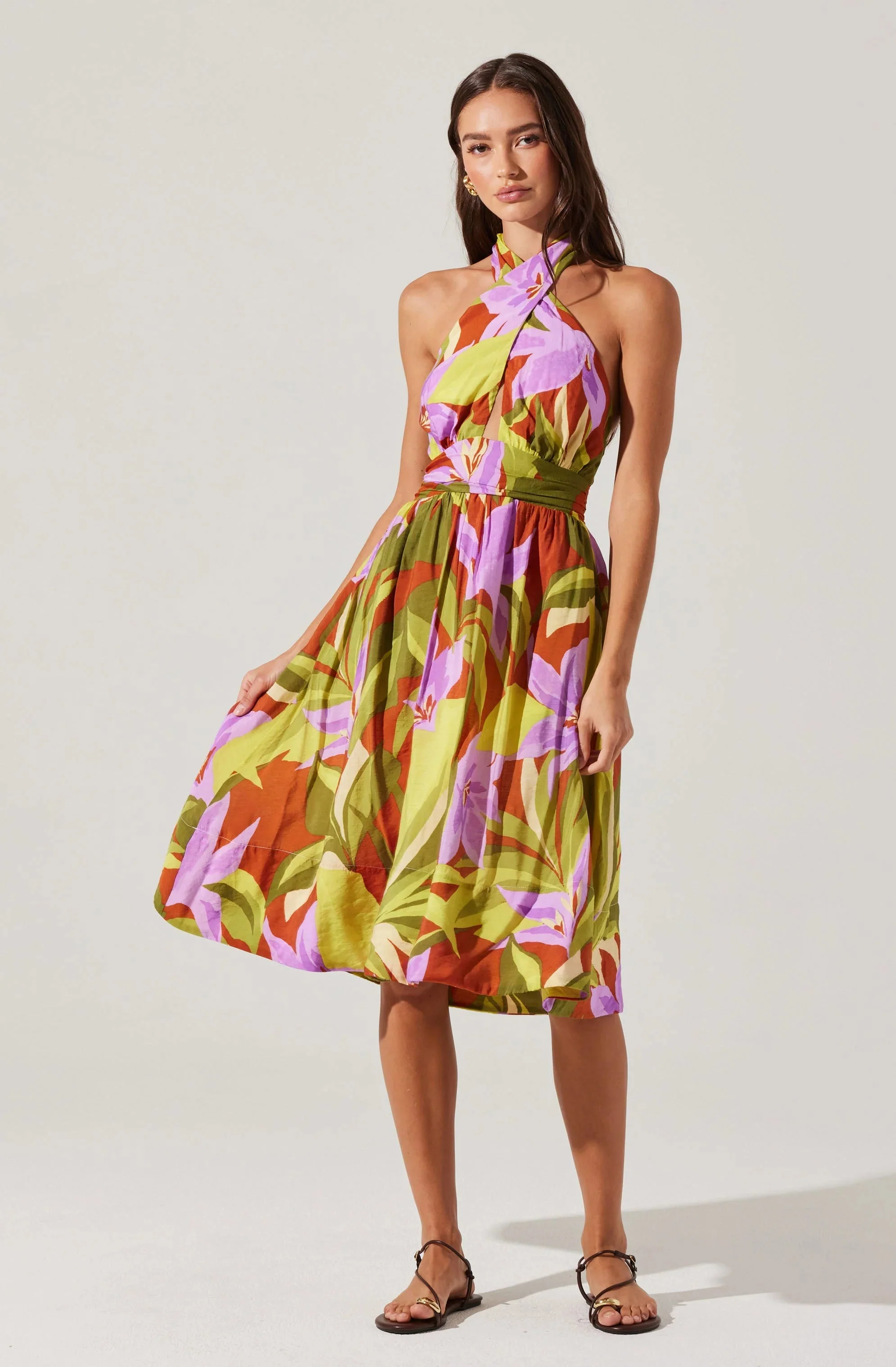 Kalia Crossover Halter Midi Dress