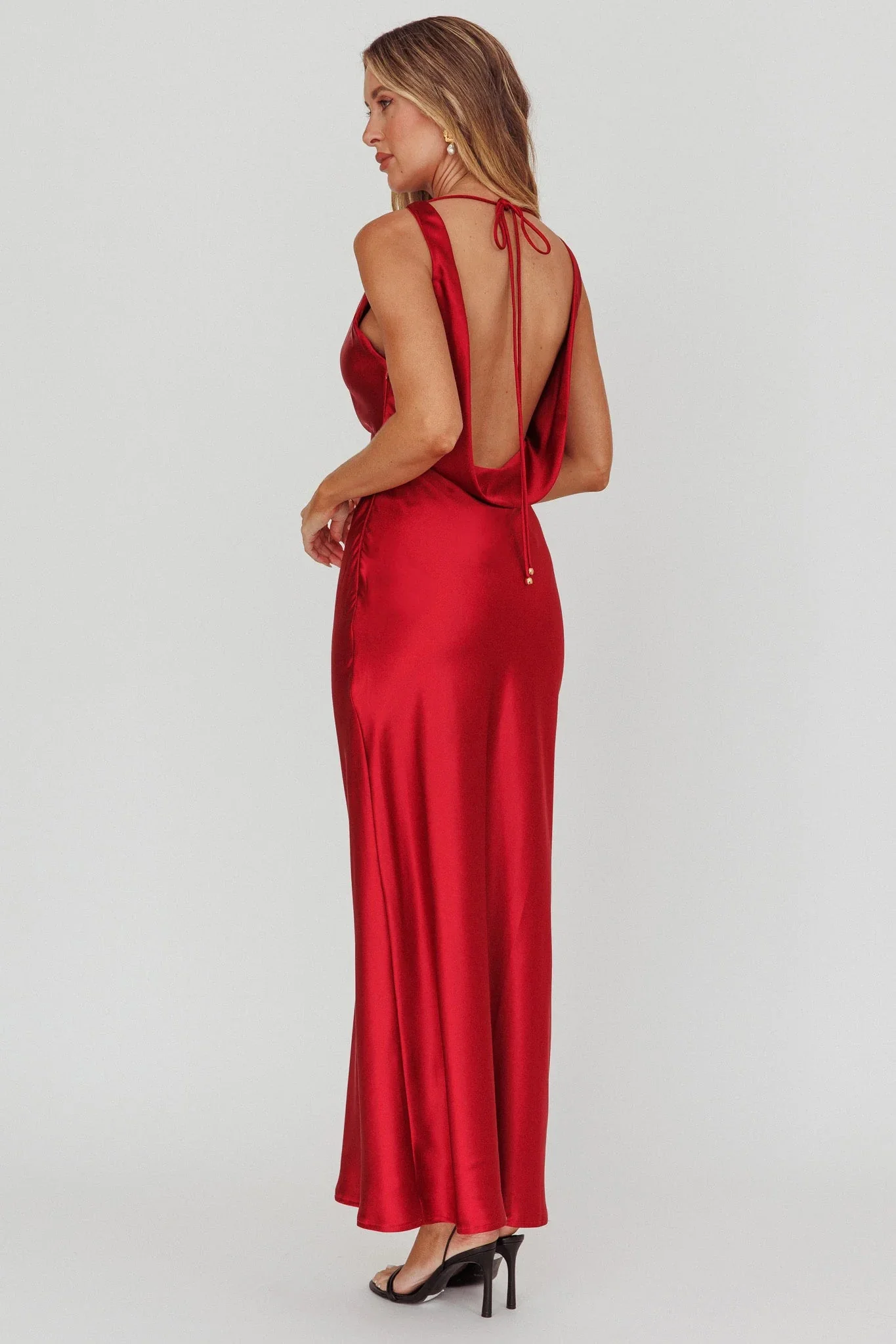 Isabella Satin Backless Maxi Dress Wine