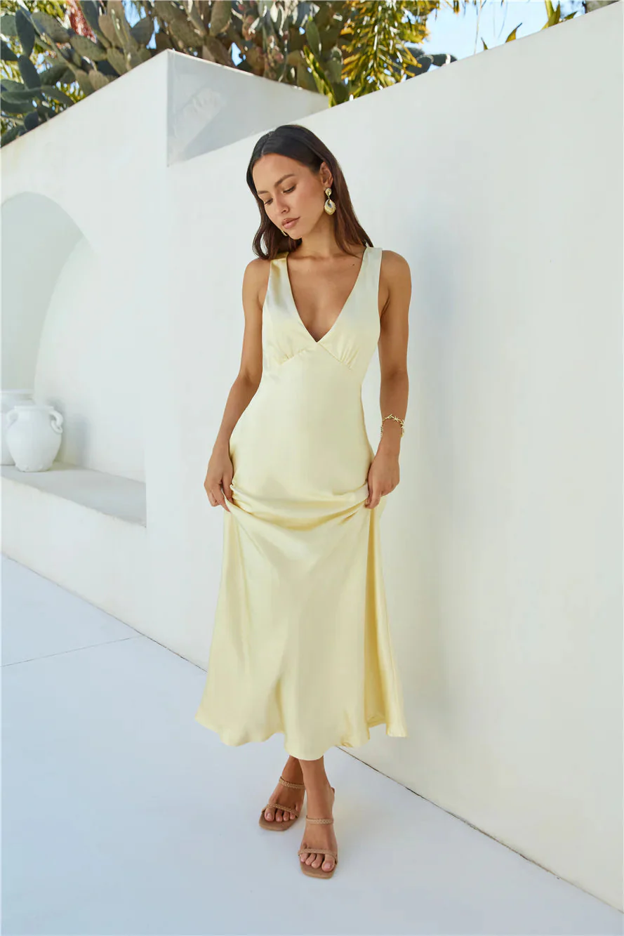 Cheers To You Satin Maxi Dress Yellow