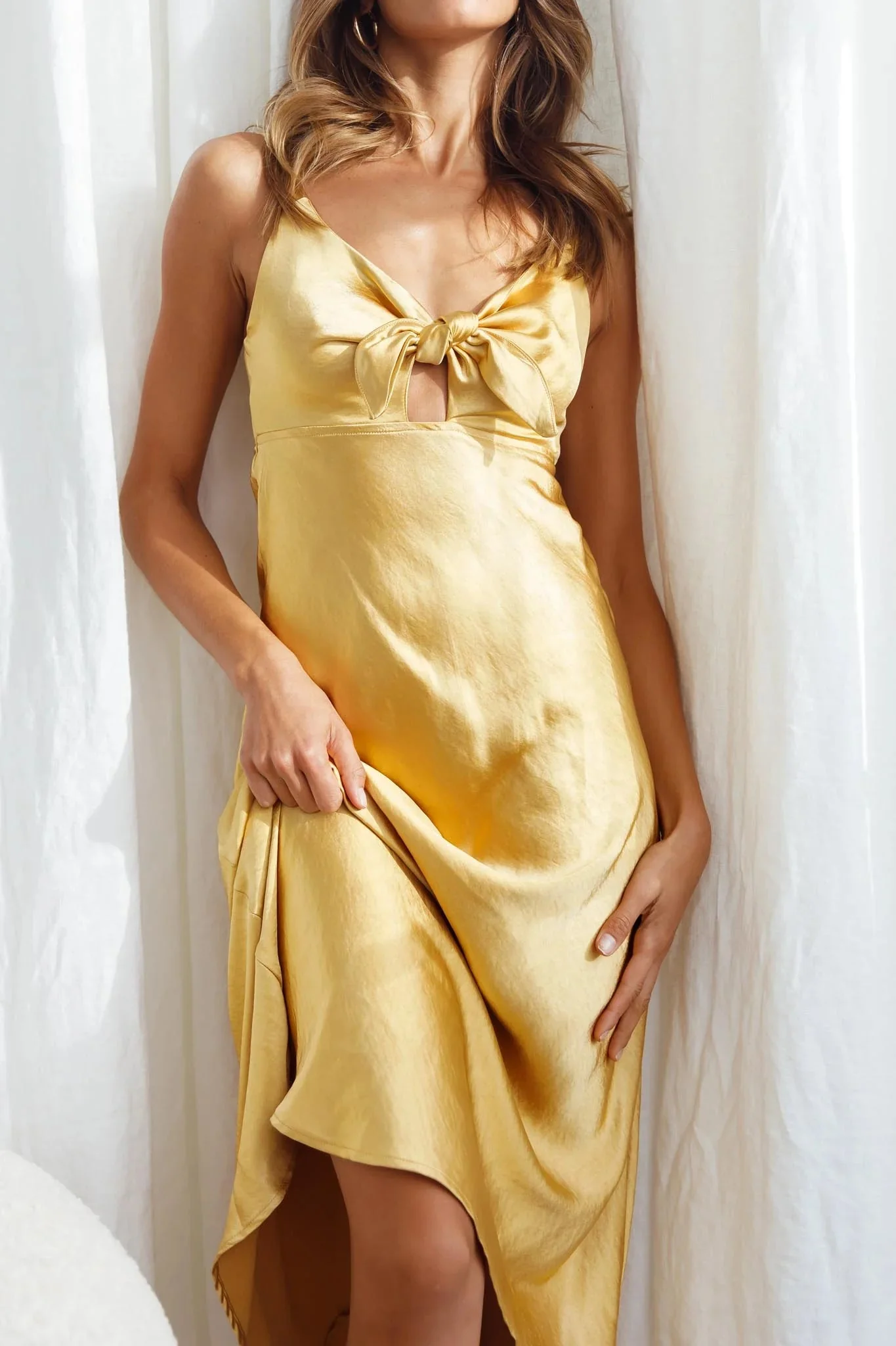 Perfect Day Satin Midi Dress Mustard