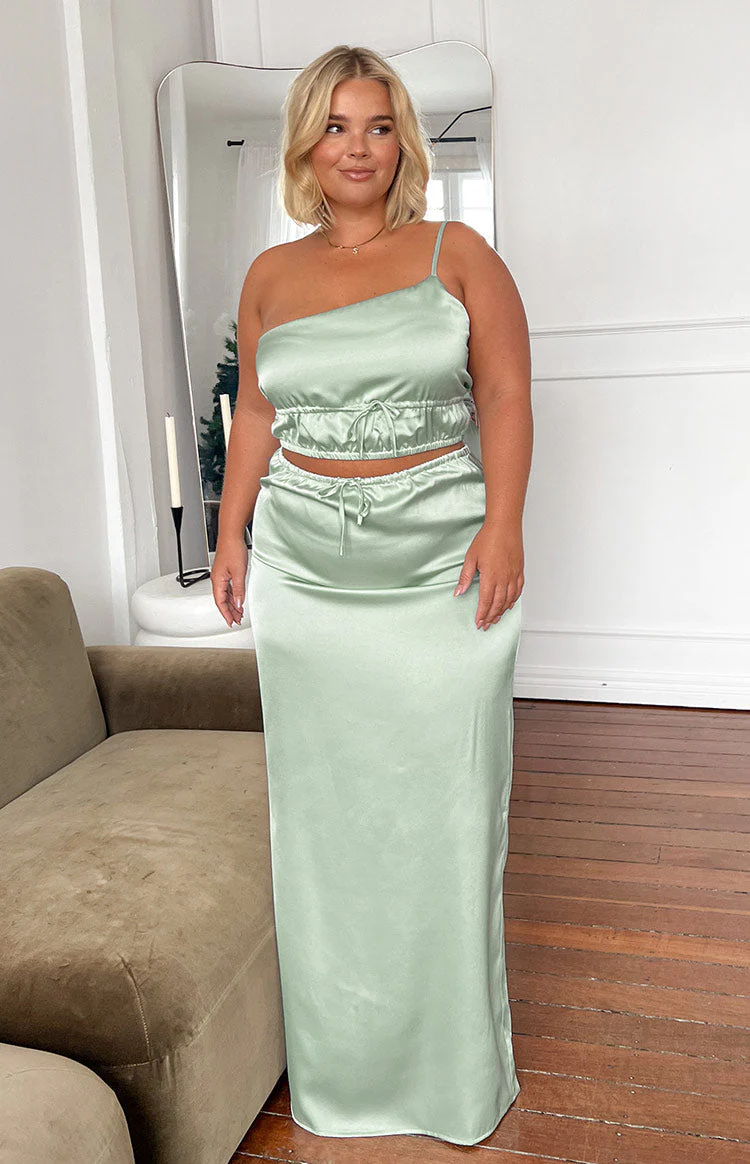 Lala Sage Satin Maxi Skirt