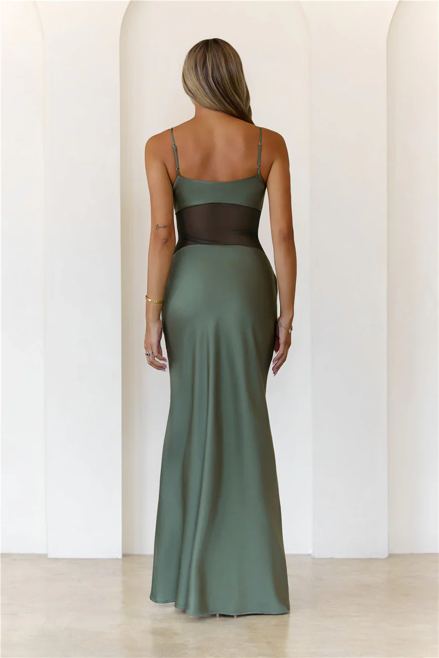 High Definition Satin Maxi Dress Olive