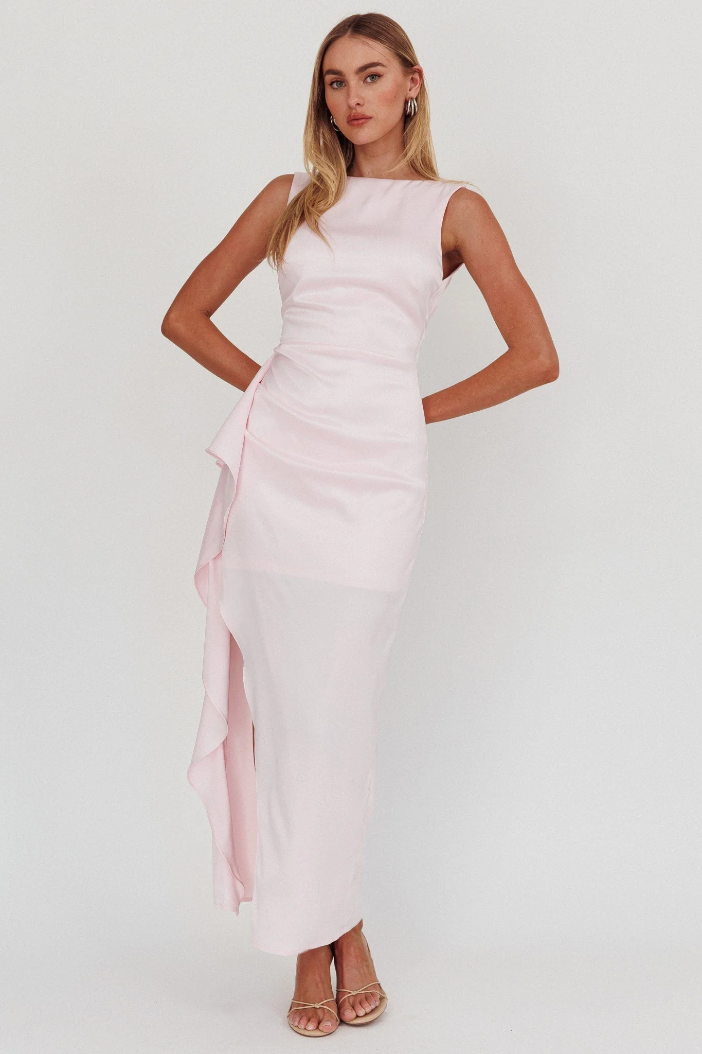Kamillia Boat Neck Split Maxi Dress Ice Pink