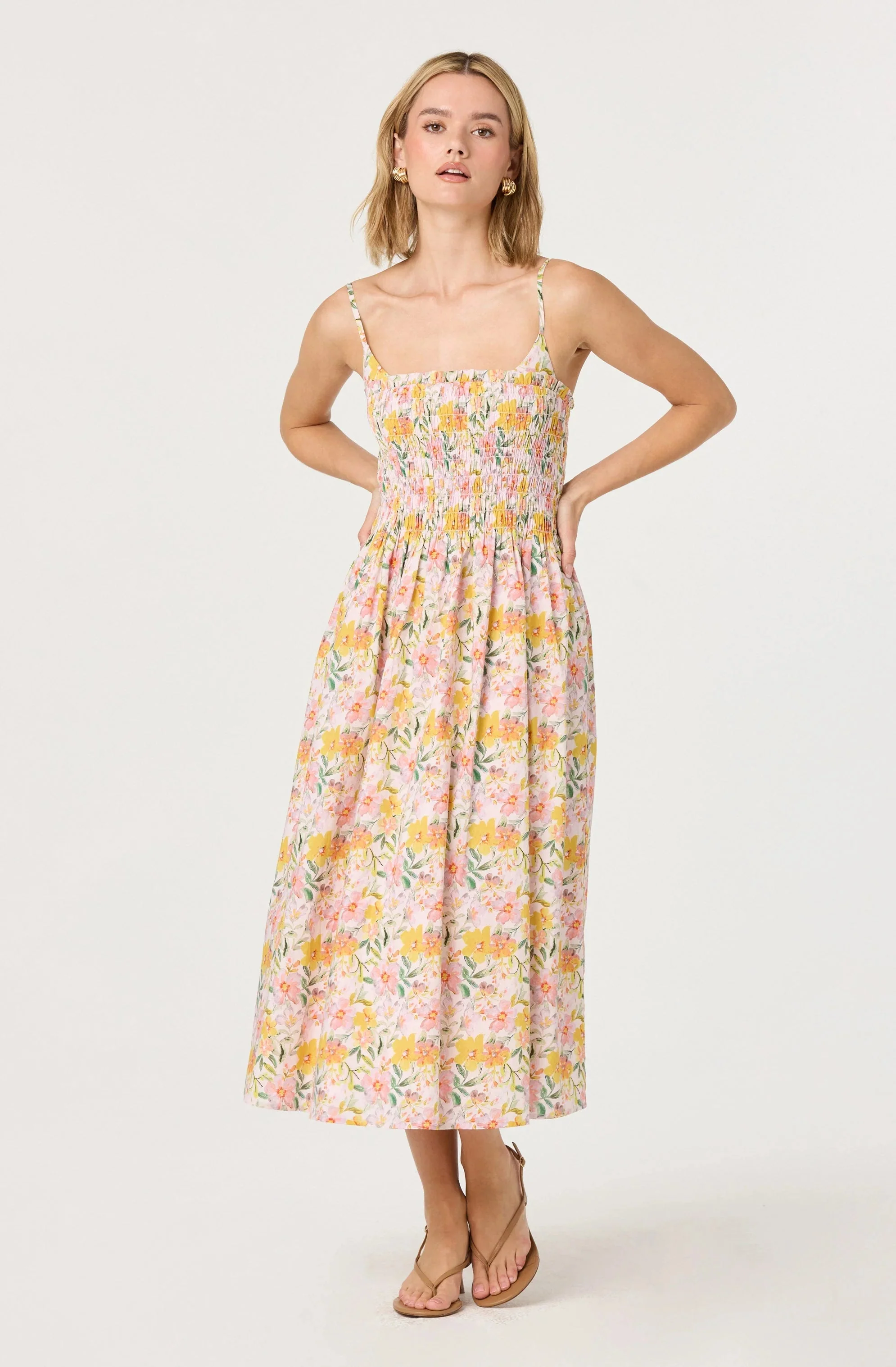 Smocked Floral Midi Dress