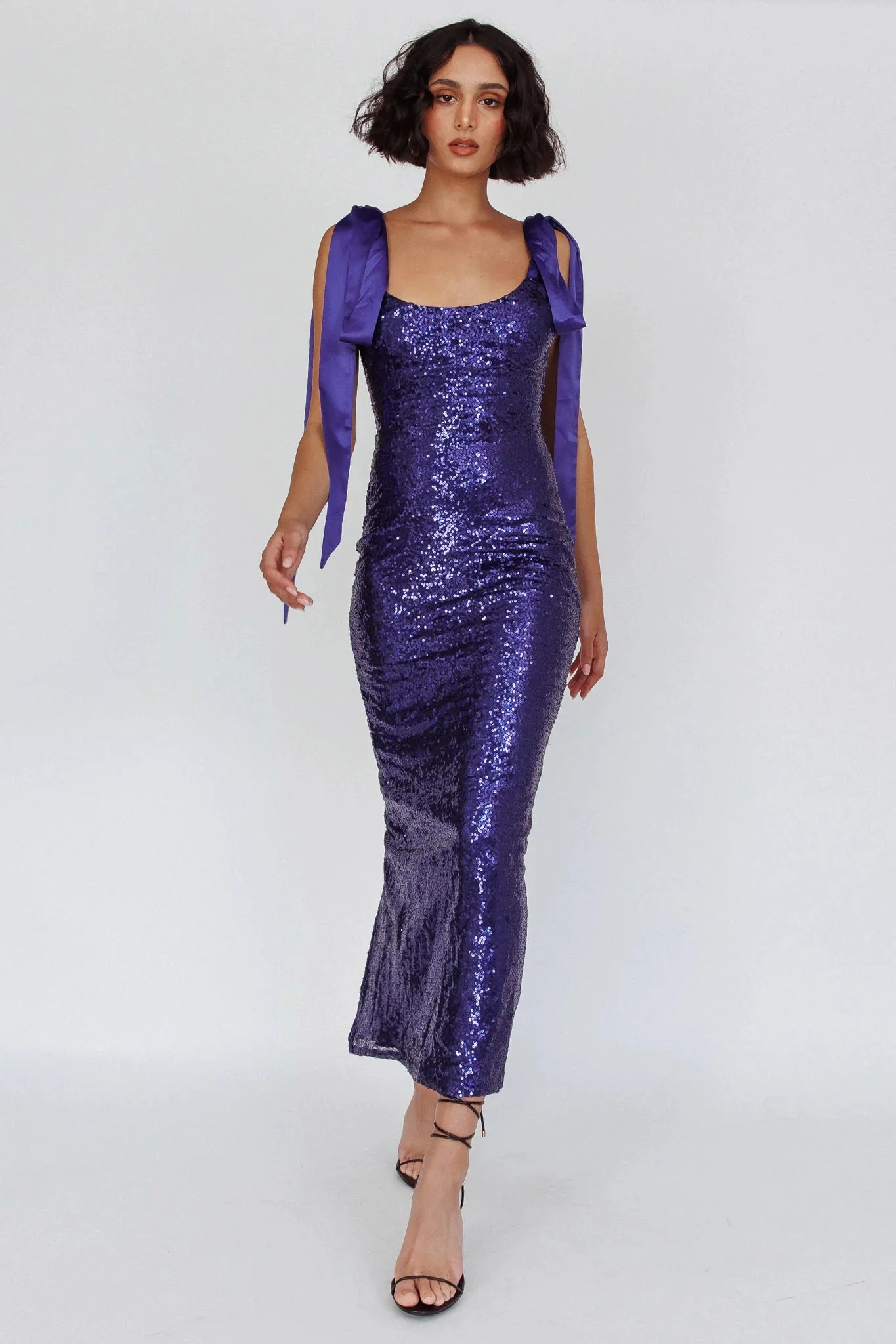 Birthday Wish Tied Shoulder Sequin Maxi Dress Blue