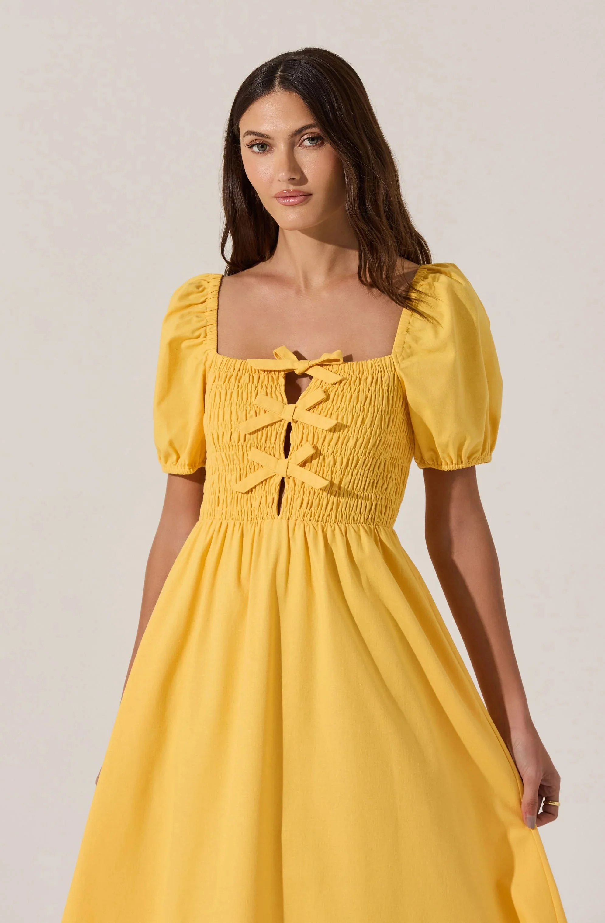 Smocked Bow Midi Dress
