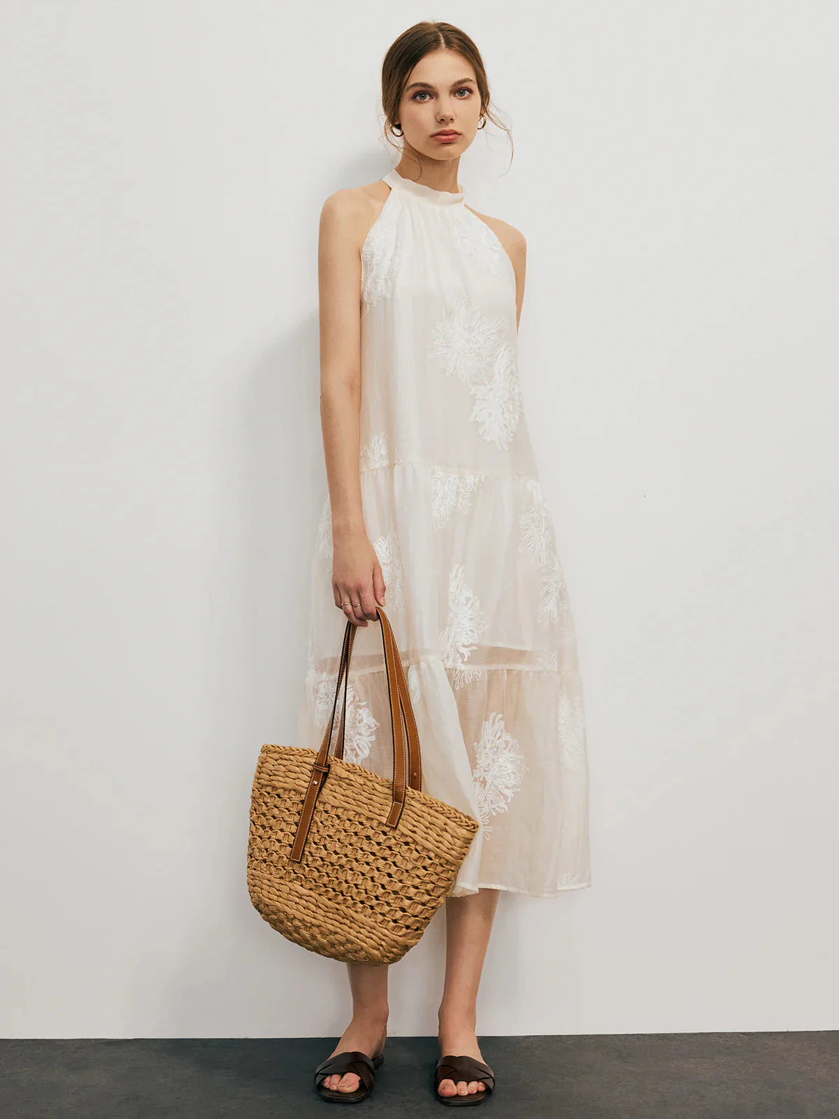 Casual Jacquard Halter Sleeveless Dress