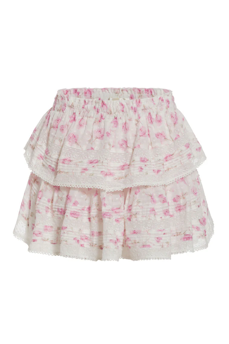 Ruffle Mini Signature Fragrance Print Skirt - STERLING DUSK