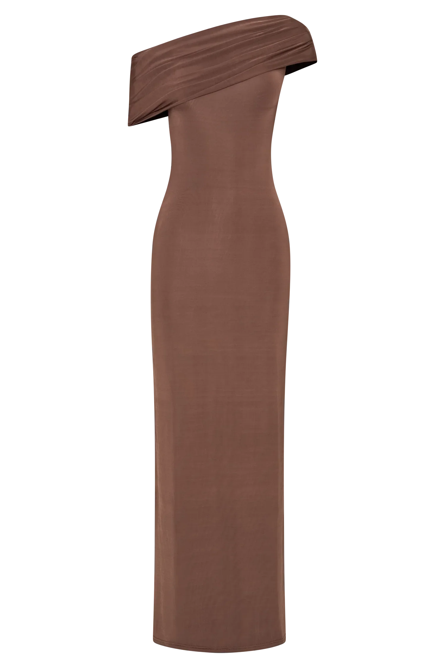 Cassandra Off Shoulder Slinky Maxi Dress - Chocolate