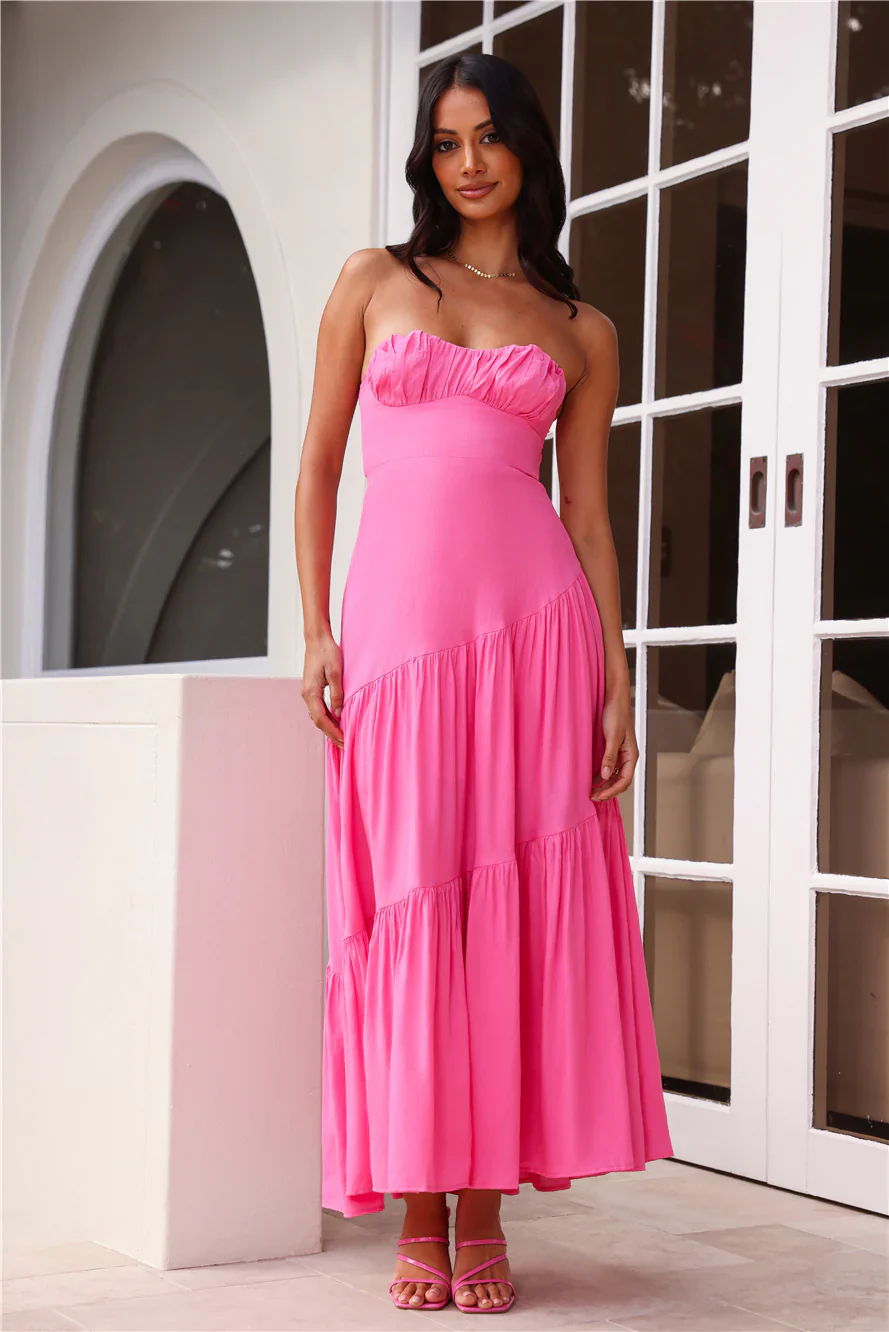 Iced Drinks Beachside Strapless Maxi Dress Hot Pink