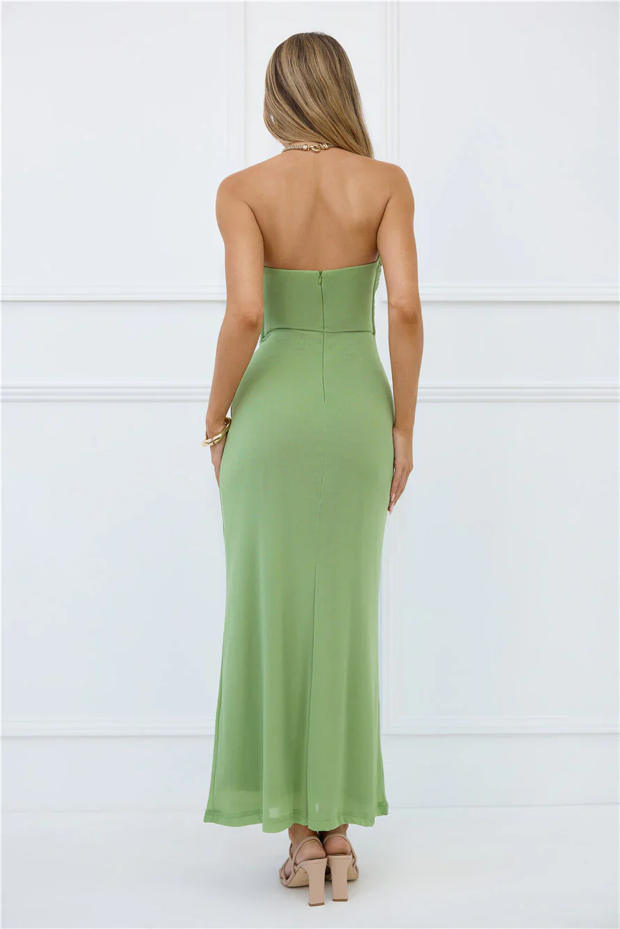 High Gloss Affair Strapless Maxi Dress Sage