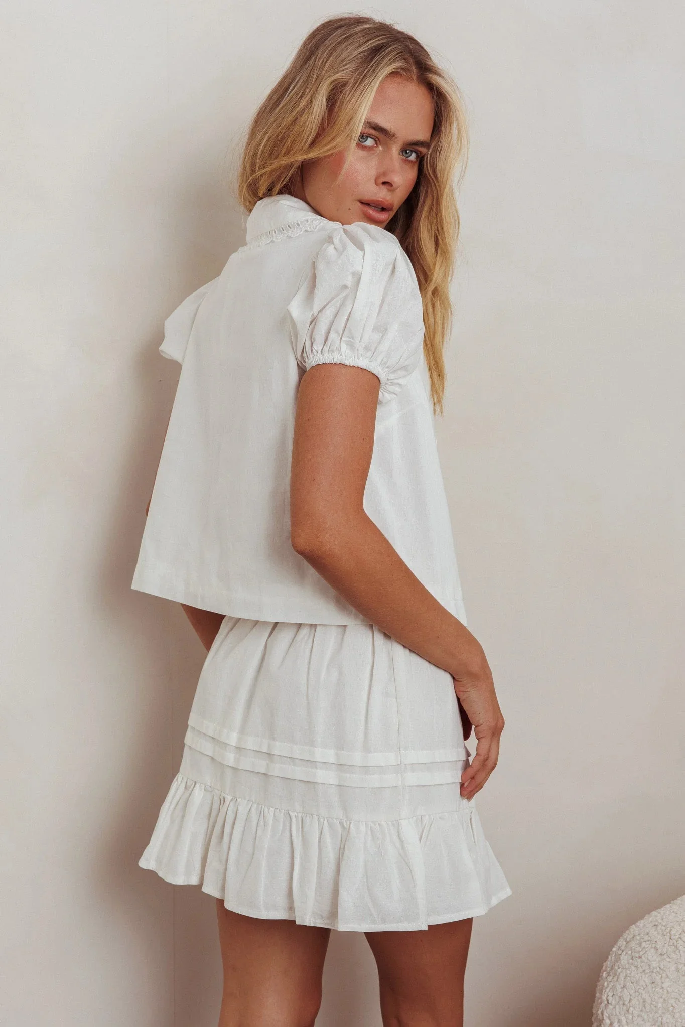 Danessa Frill Hem Pintuck Skirt White