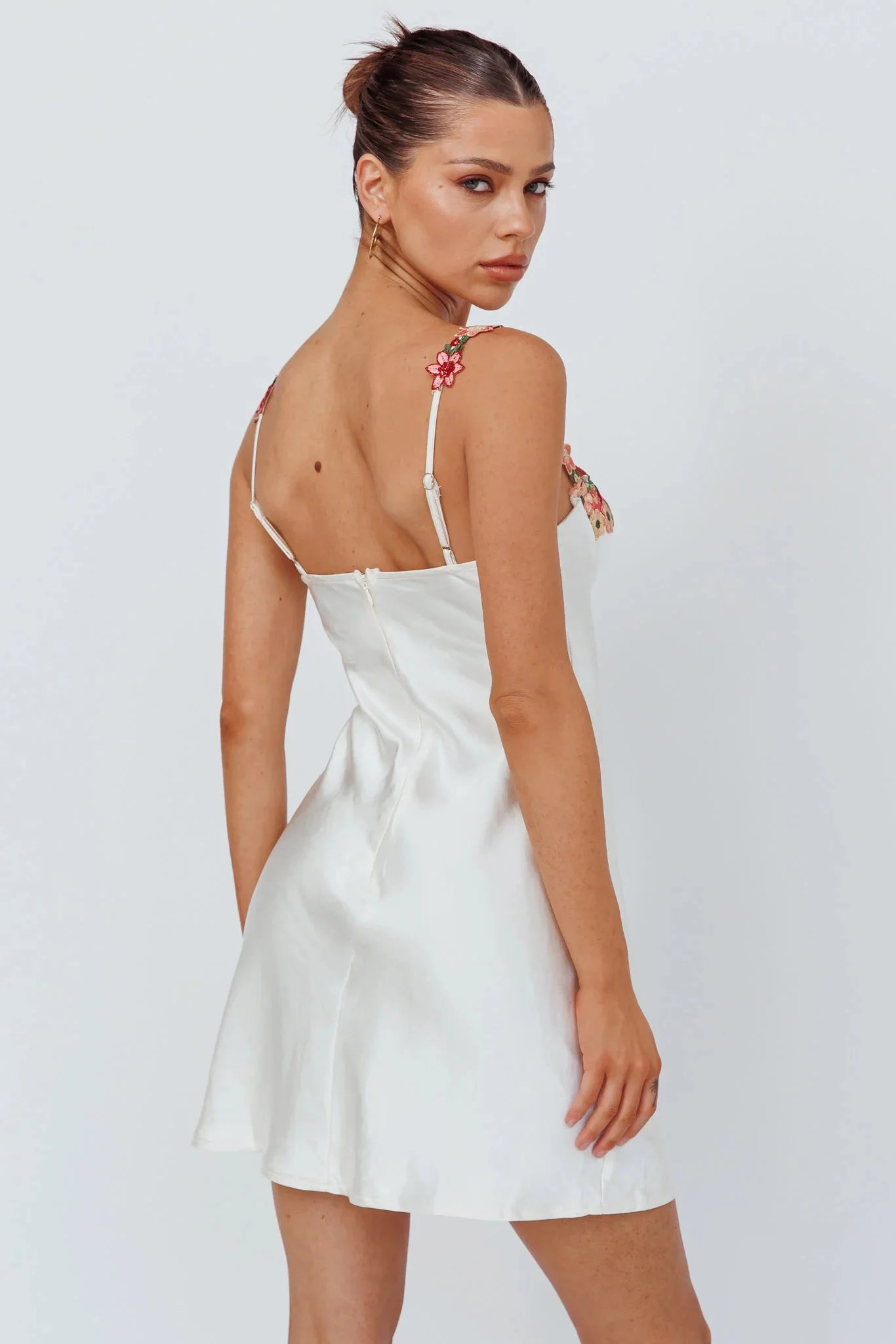 Rose Garden Floral Applique Mini Dress Oyster