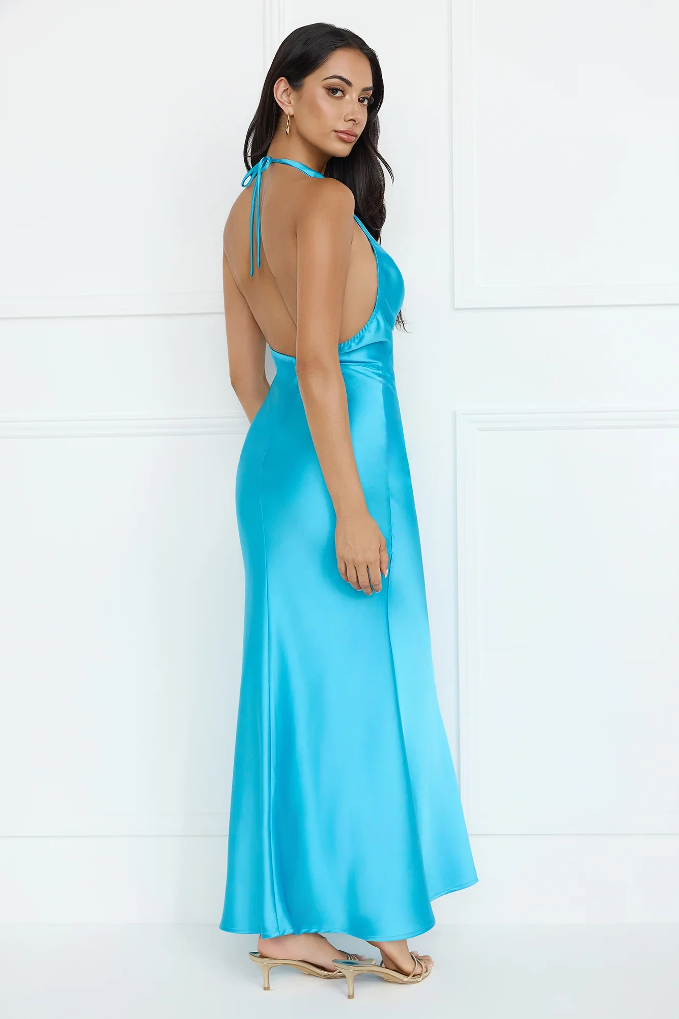High Sheen Halter Maxi Dress Blue